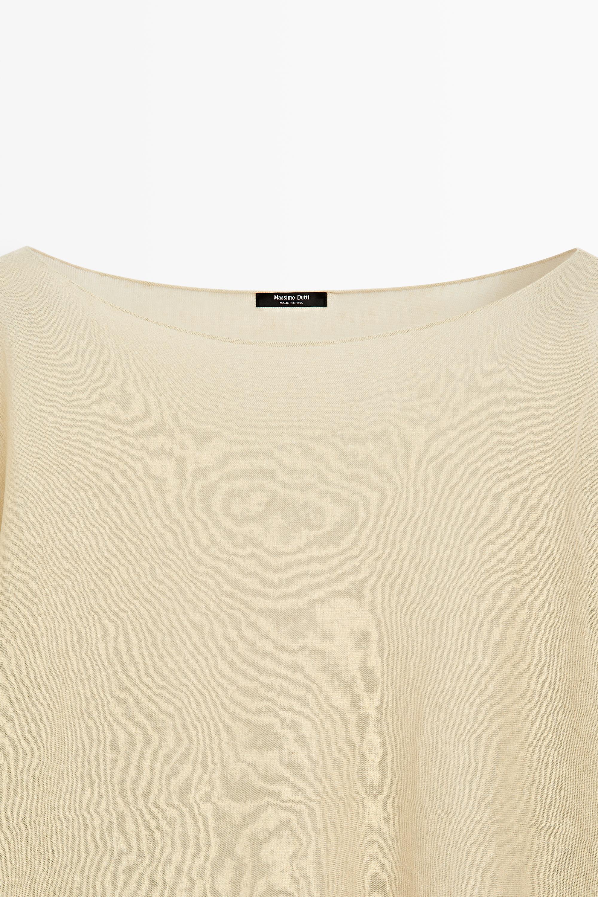 Linen blend flowing cape-style sweater — SAND