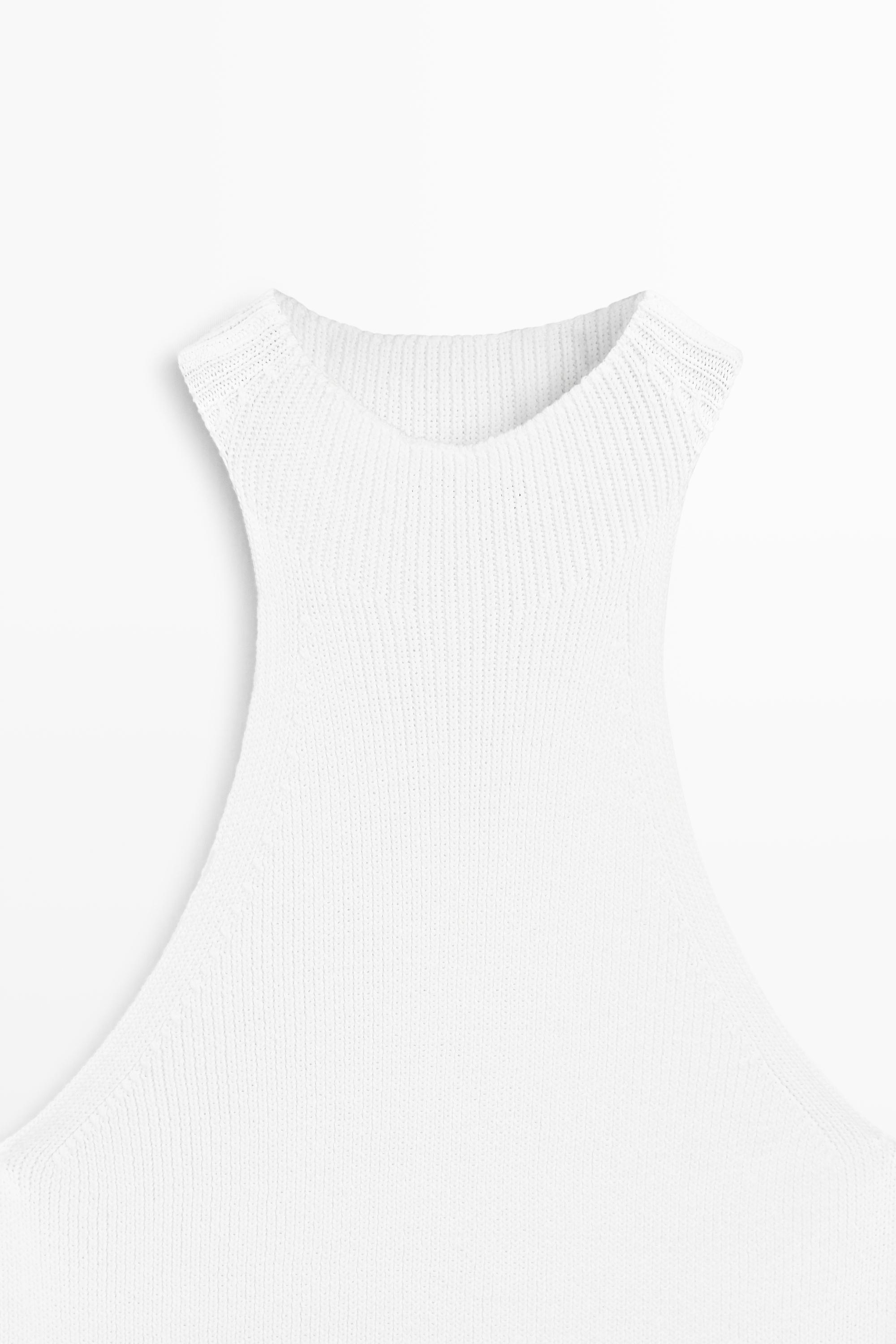 Cotton blend halter top with ribbed detail — WHITE