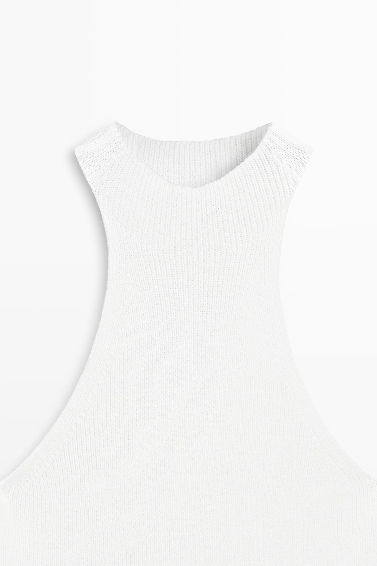 Cotton blend halter top with ribbed detail — WHITE