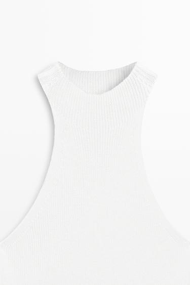 Cotton blend halter top with ribbed detail — WHITE 9
