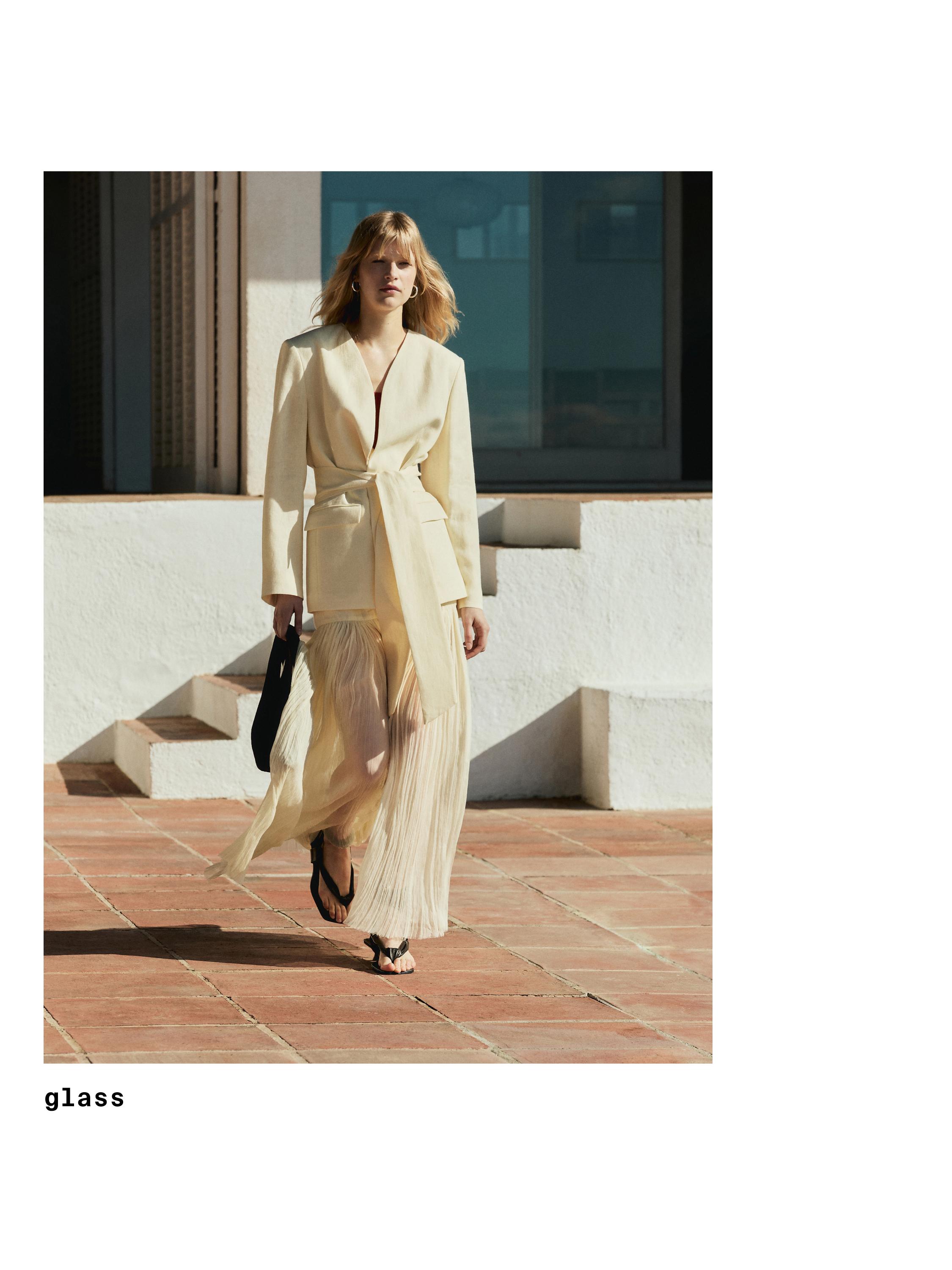 100% linen cropped blazer with scarf detail - STUDIO