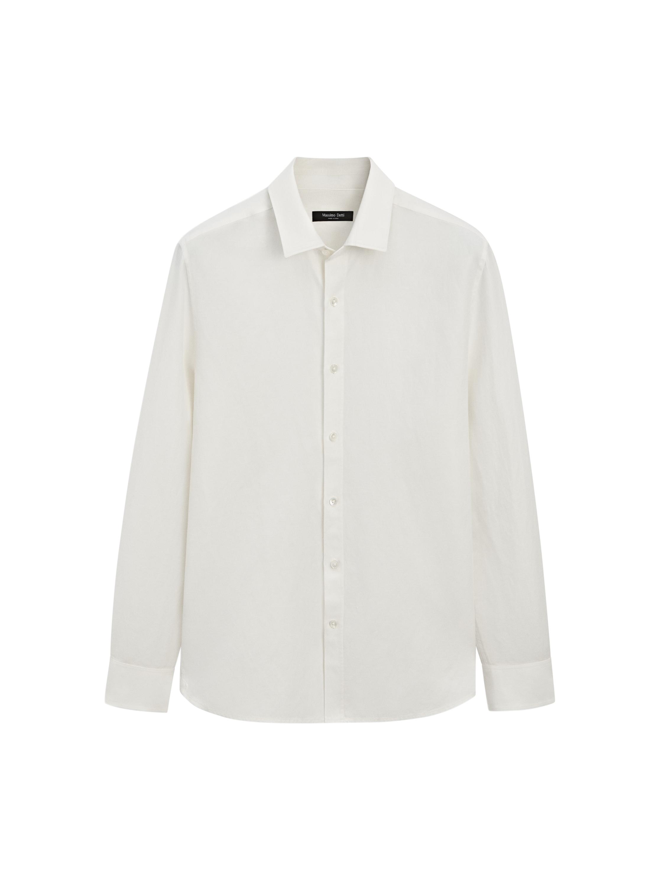 Regular fit linen blend shirt — CREAM