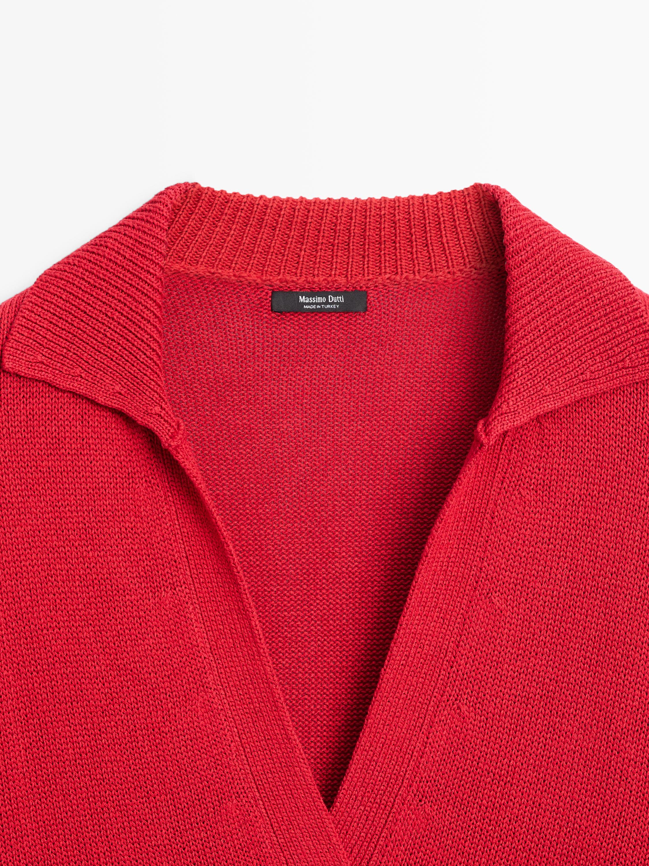 Flowing knit polo sweater — RED