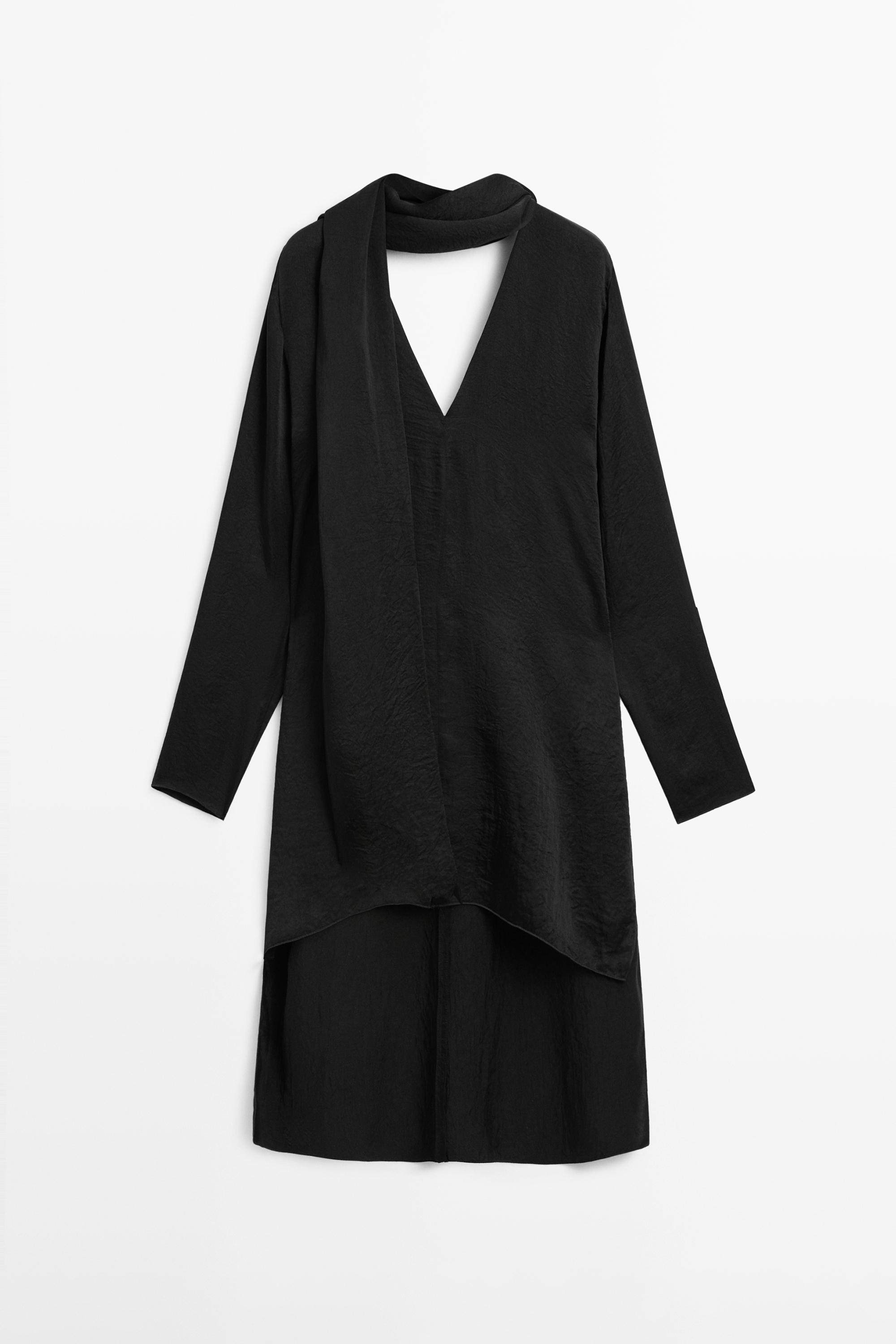 V-neckline blouse with tie detail - STUDIO — BLACK