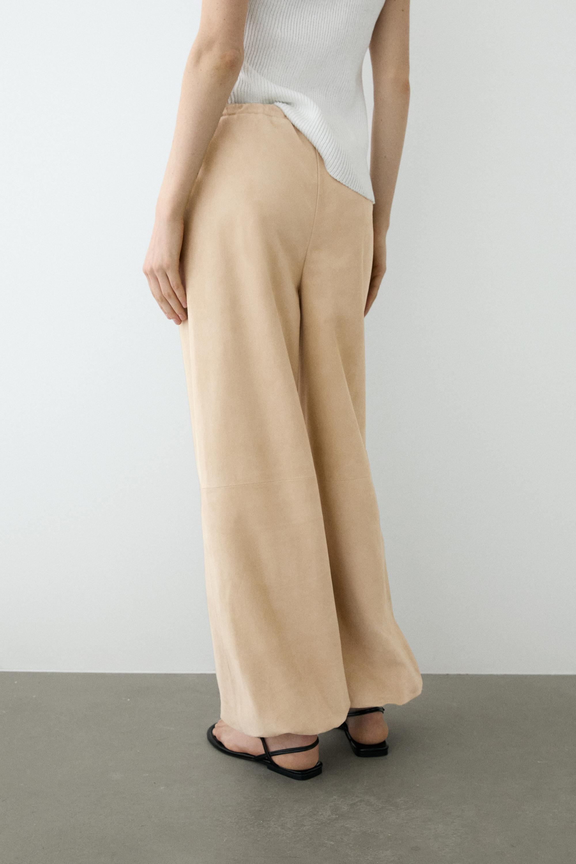 Suede leather sarouel trousers — Vanilla