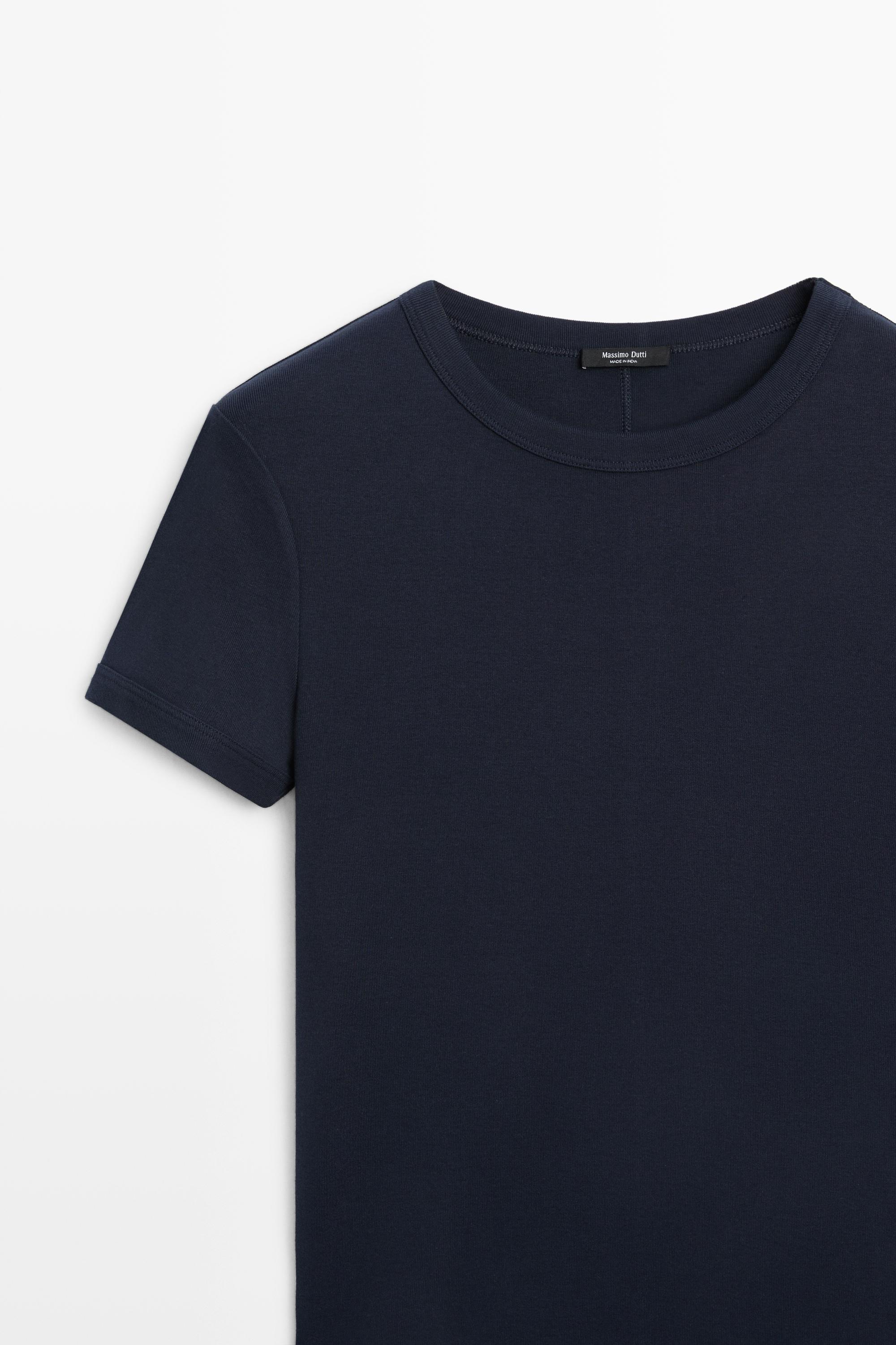 Ribbed short sleeve T-shirt — NAVY BLUE