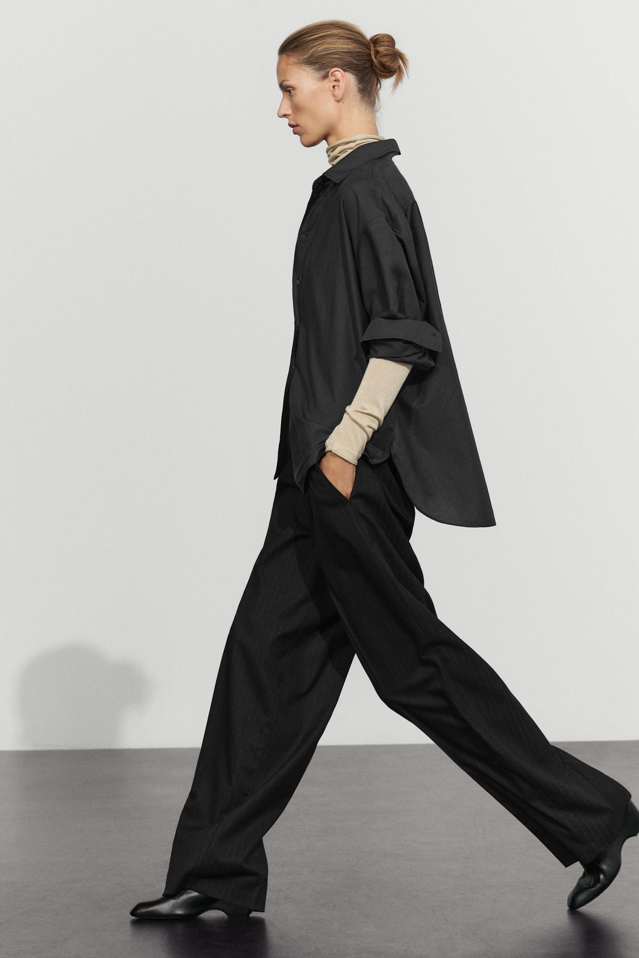 Pinstripe wide-leg pants — BLACK