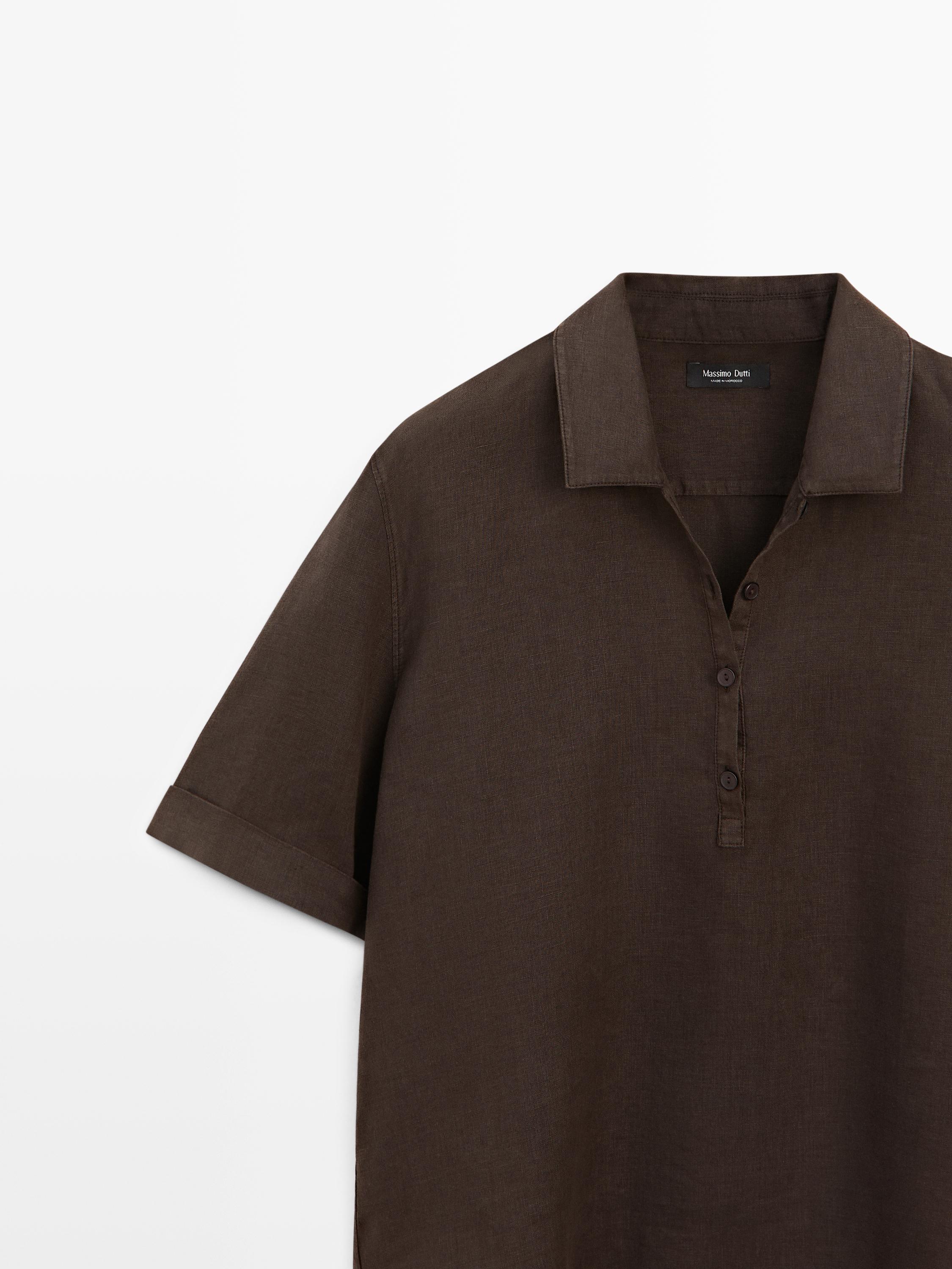 Polo yaka keten bluz