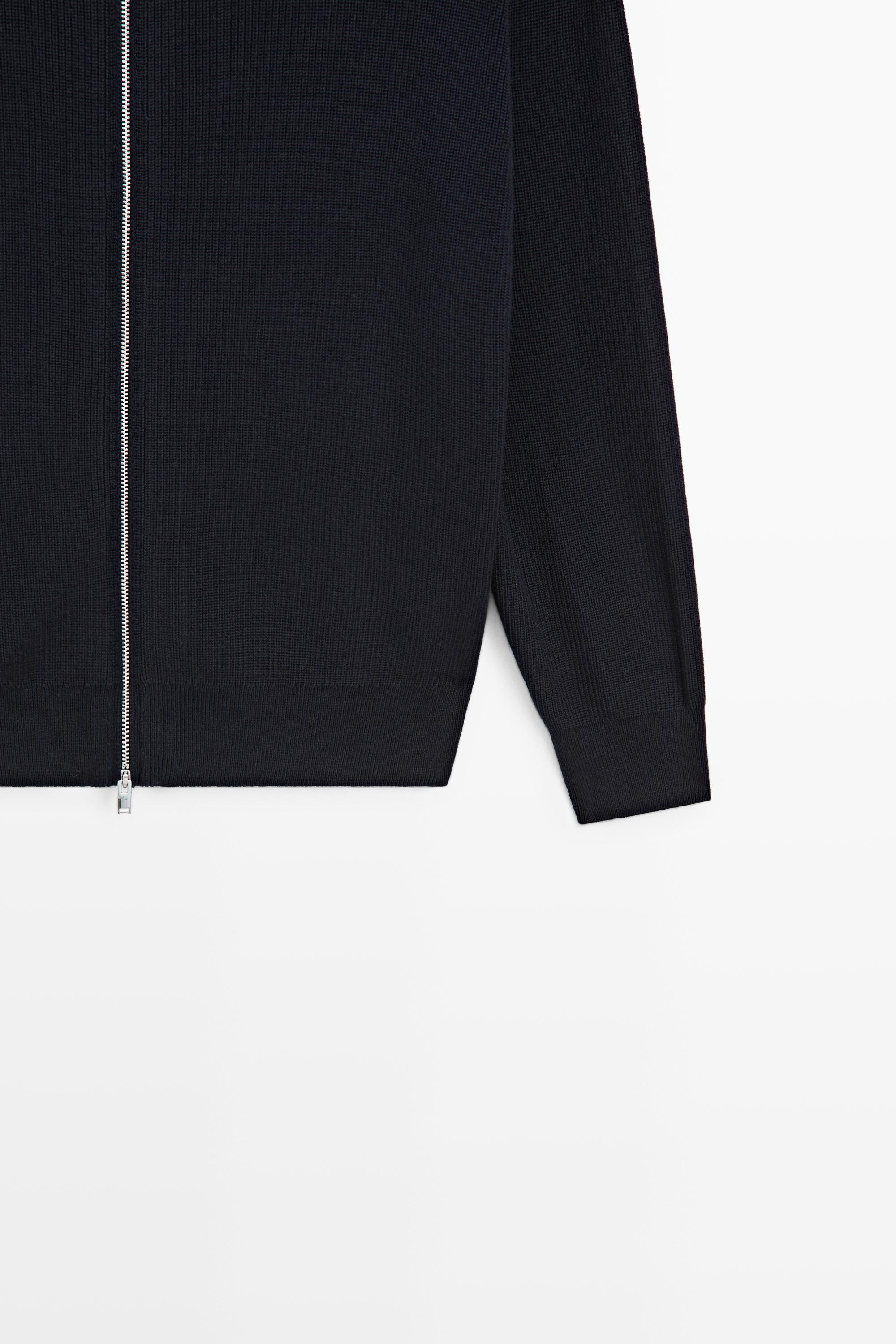 100% cotton ribbed knit cardigan — NAVY BLUE