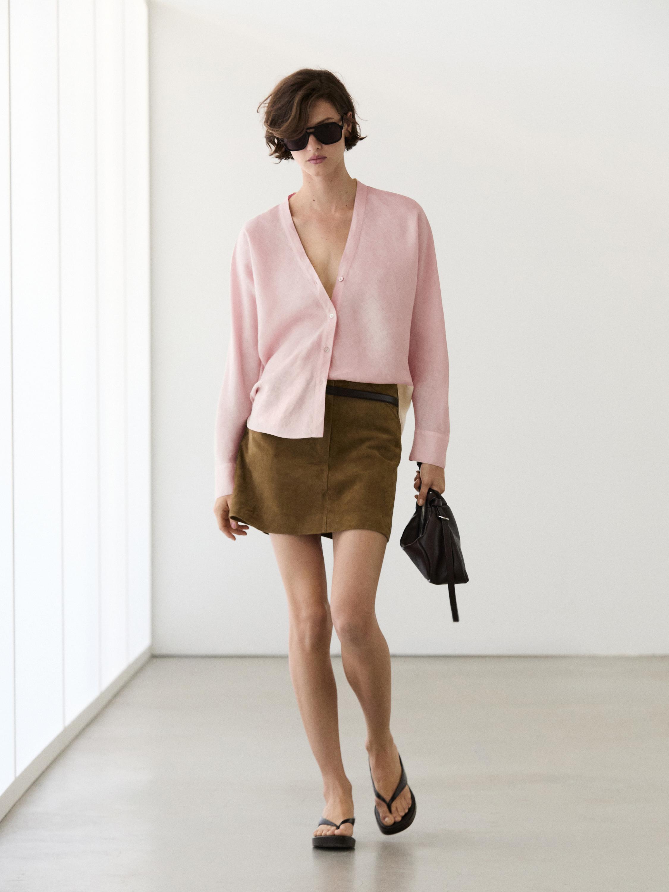 100% linnen T-shirt met V-hals