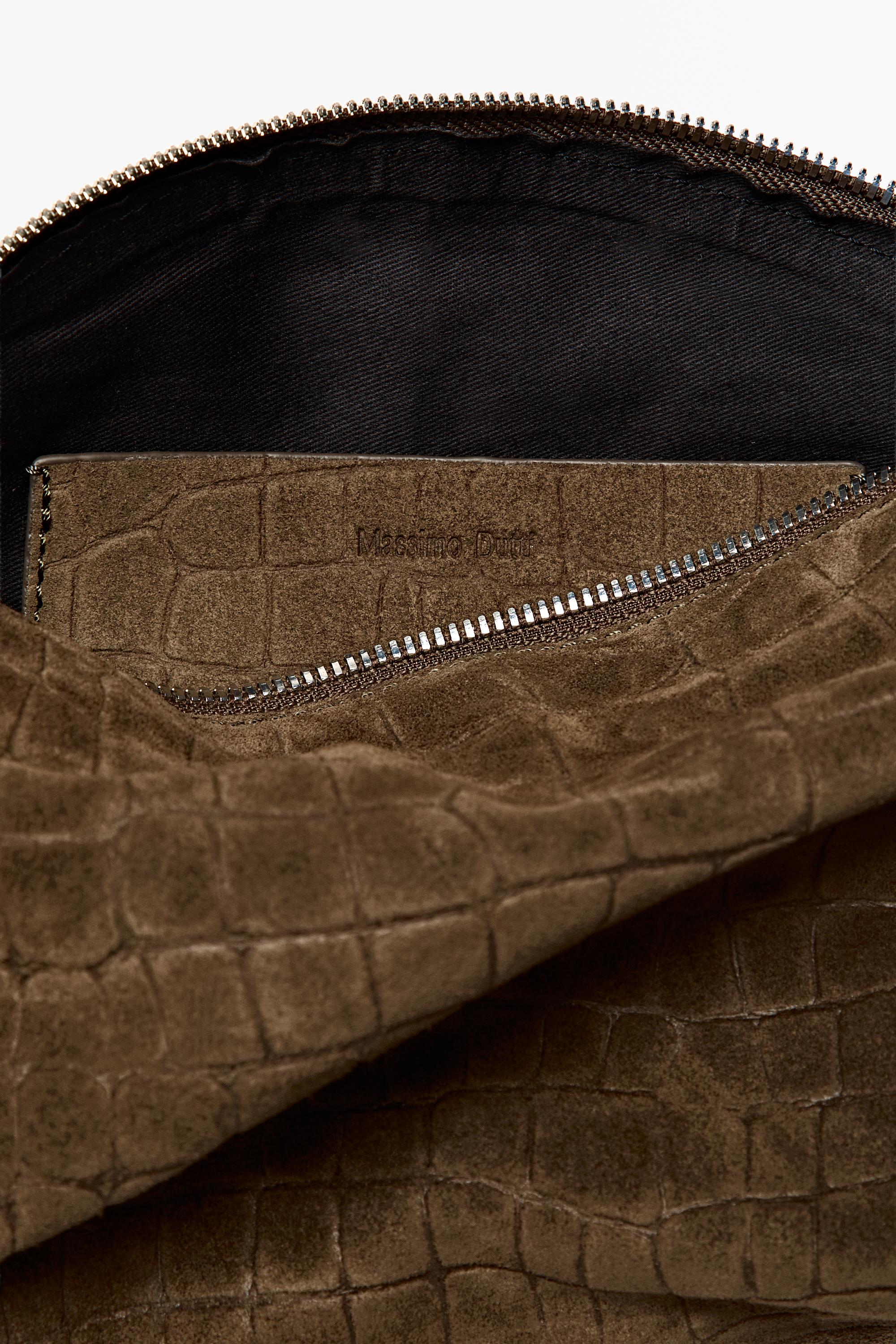 Split suede leather crossbody bag — KHAKI