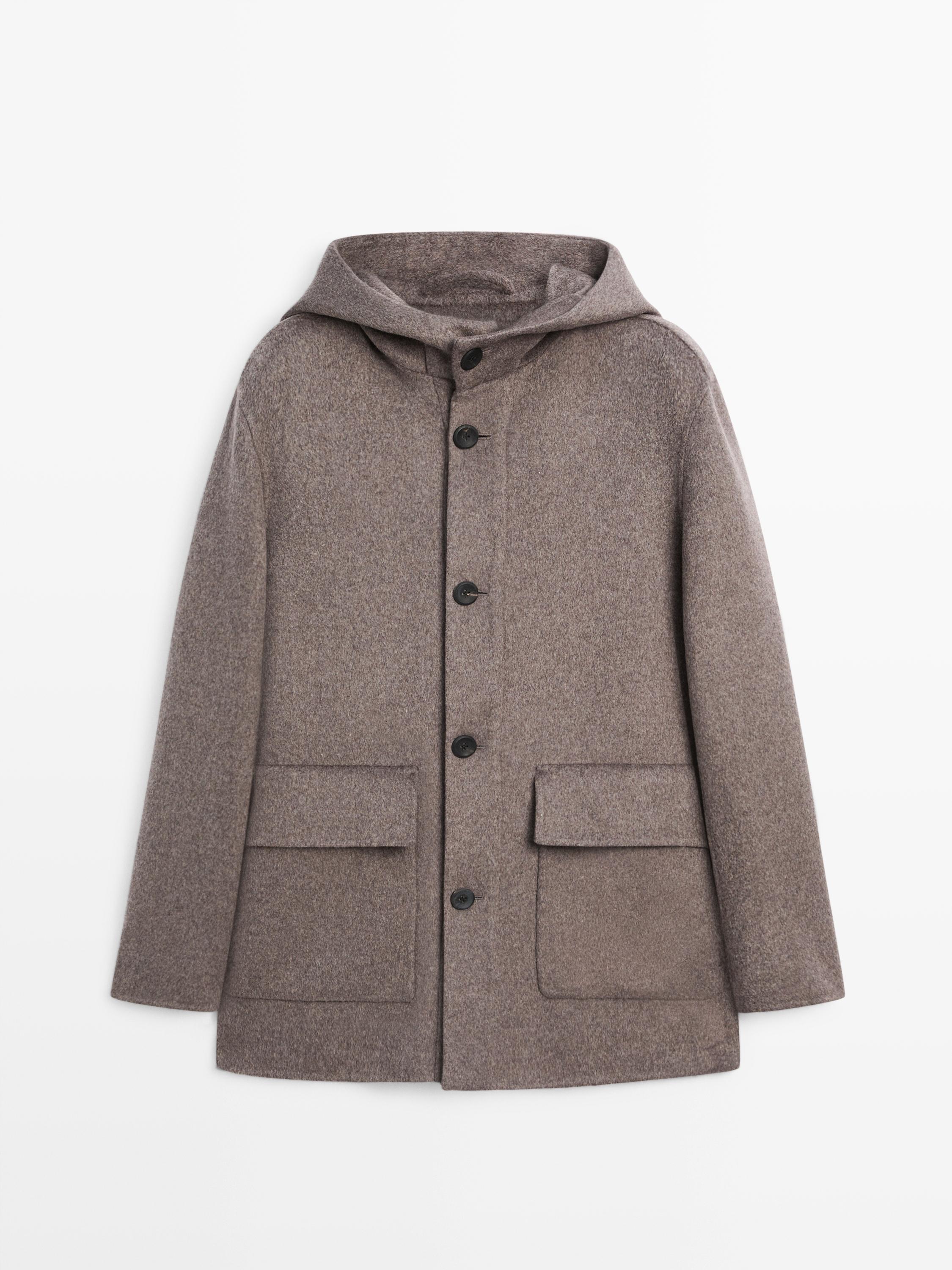 Short wool blend coat with hood