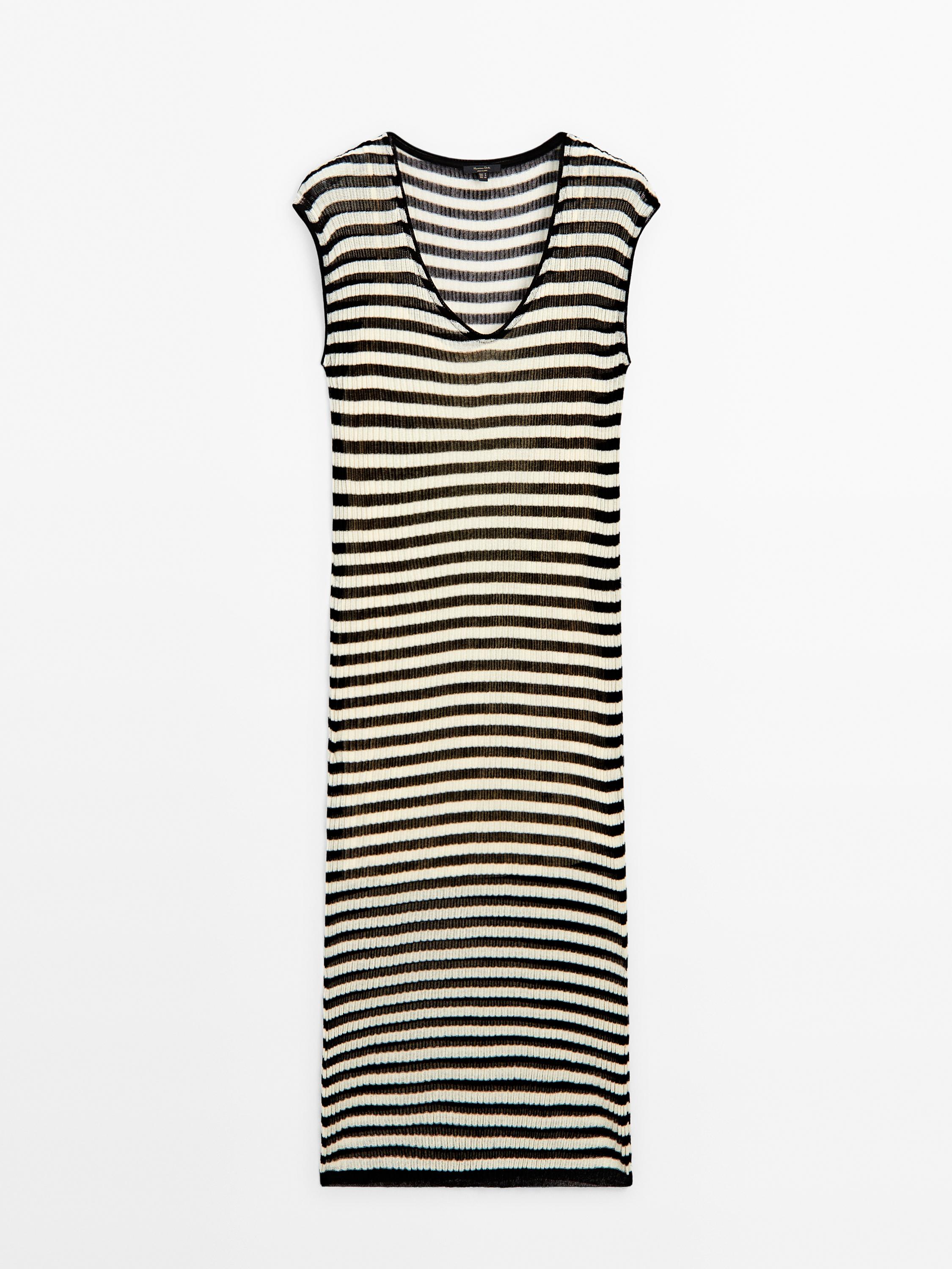 Striped open knit midi dress