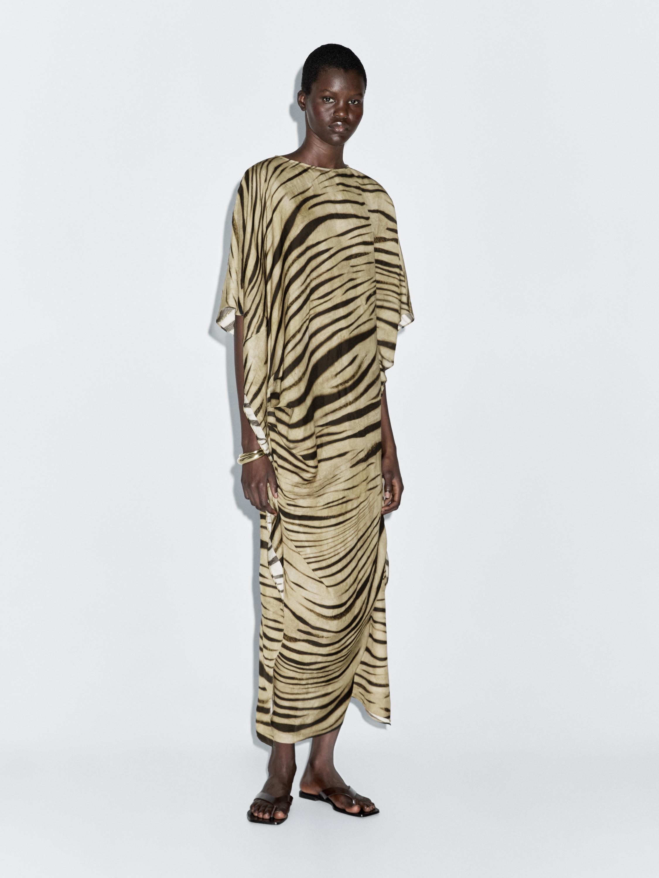 Robe longue type tunique à imprimé animal
