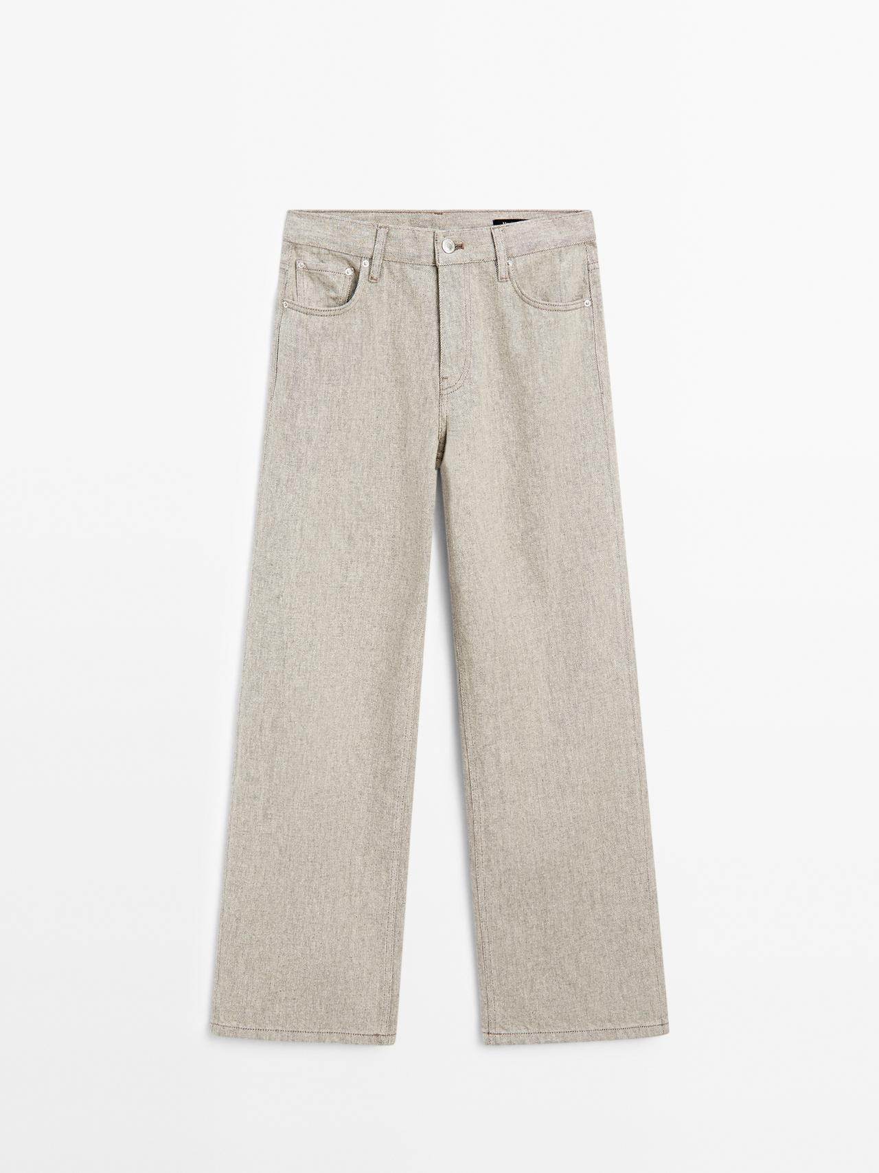 Massimo Dutti - Dame - Mid Waist Jeans Med Brede Ben - Beige - 34