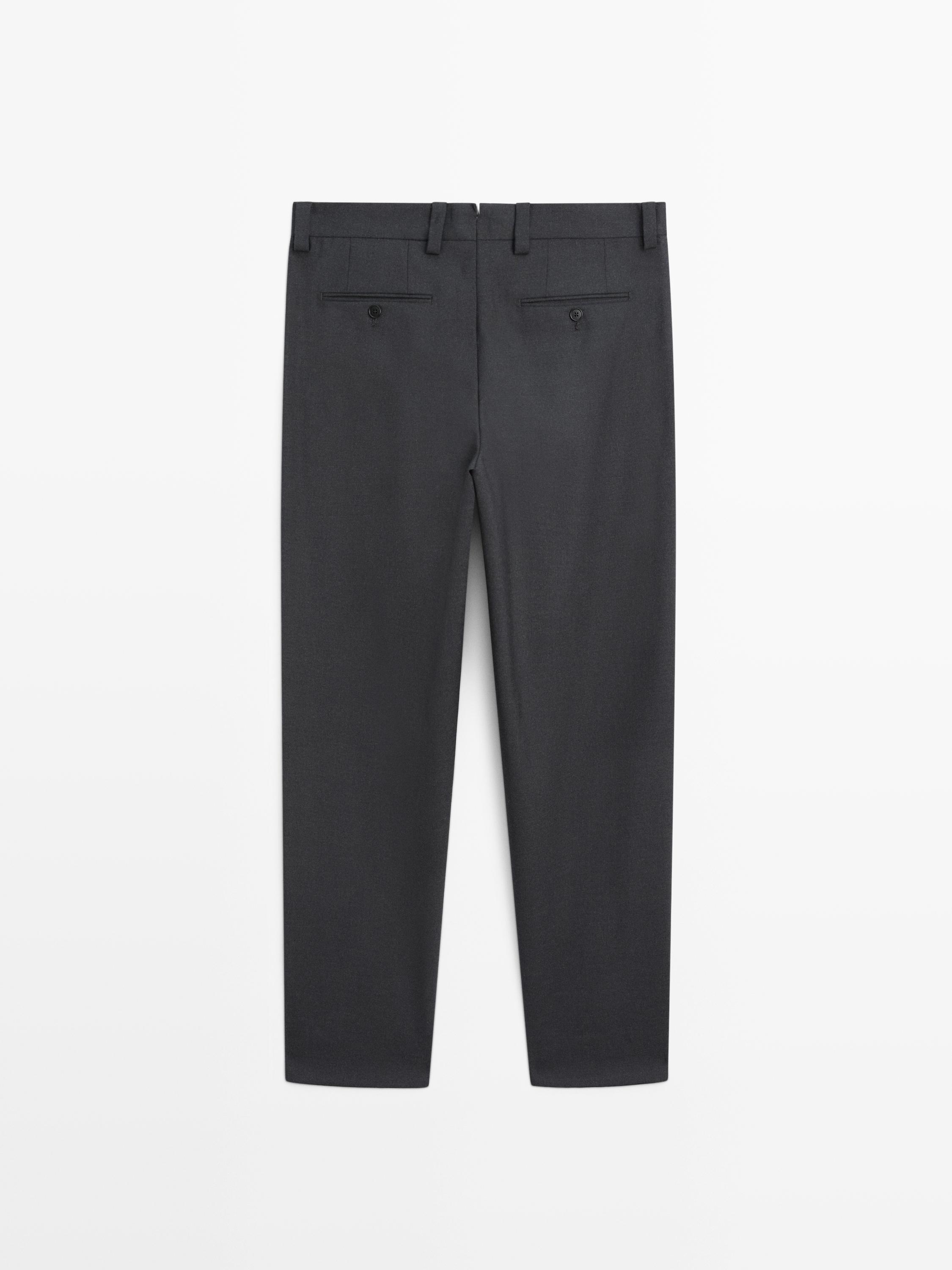 Tailored three-ply wool barrel fit trousers — CHARCOAL