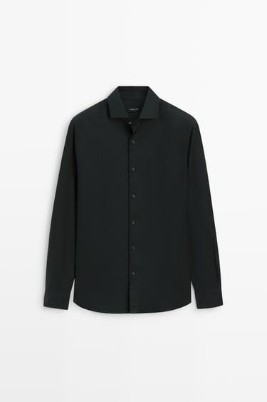 Regular fit cotton blend shirt — GREEN 2
