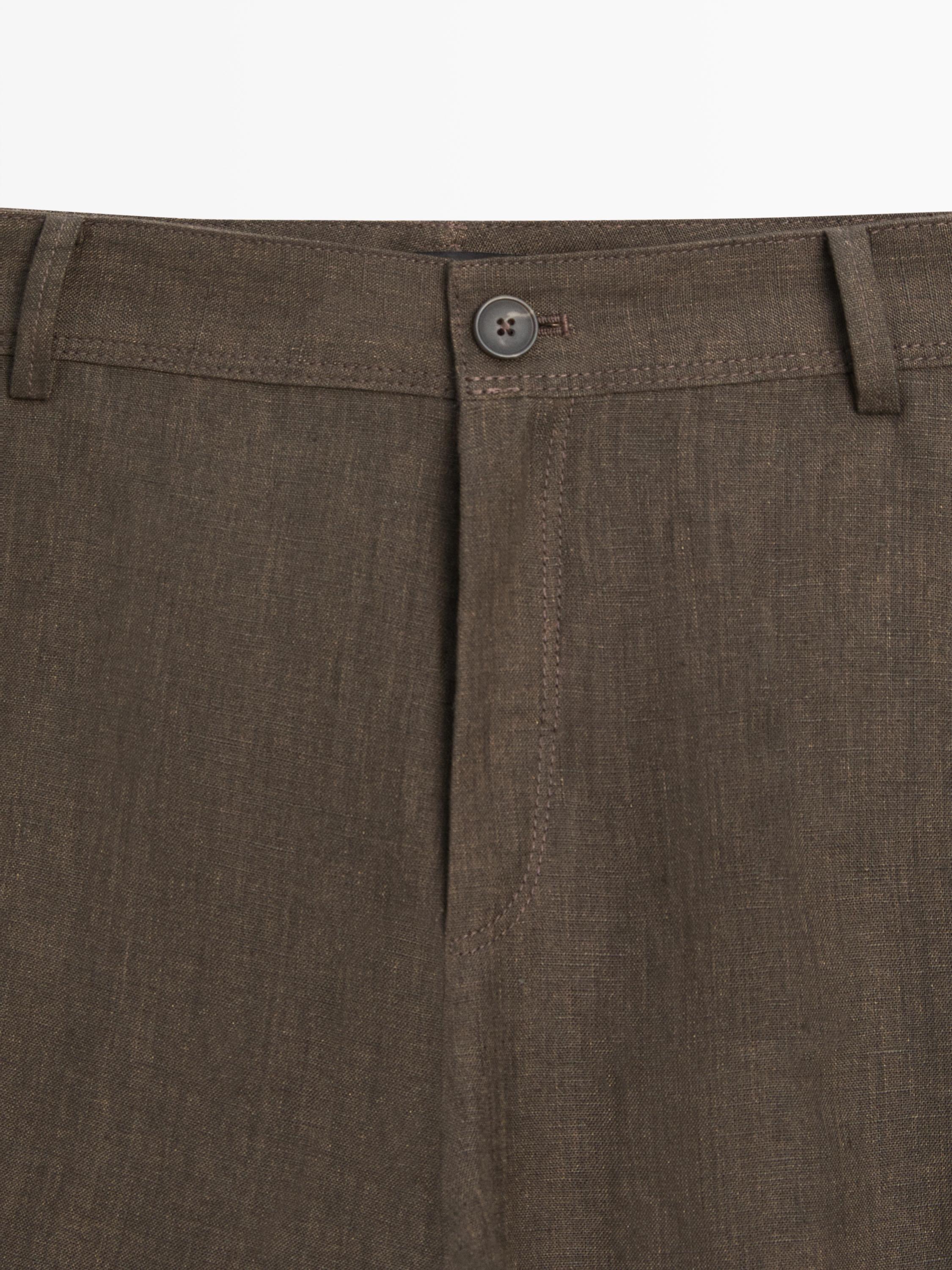 Kick flare cropped linen trousers — GREEN MARL
