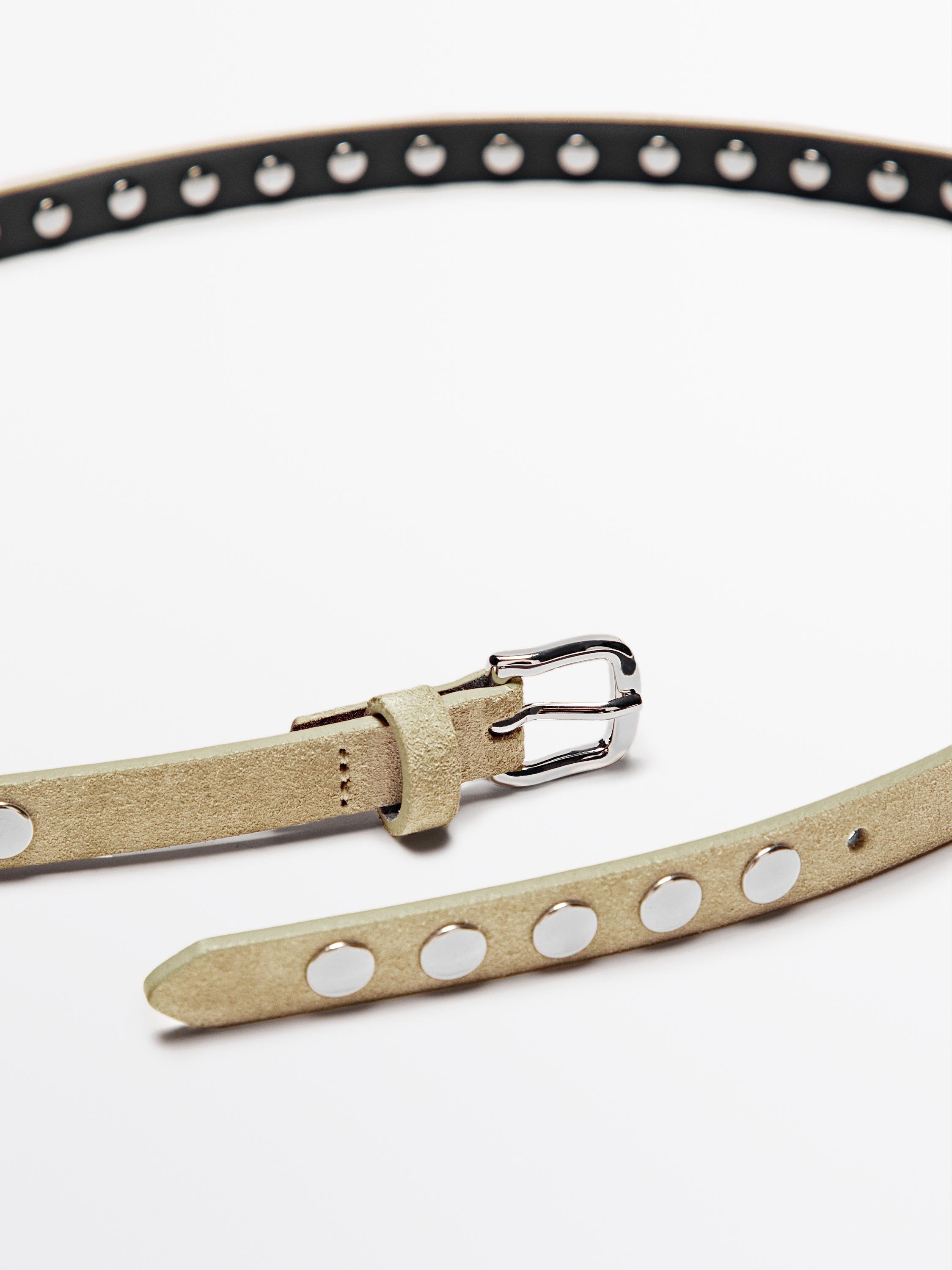 Thin split suede belt with studs