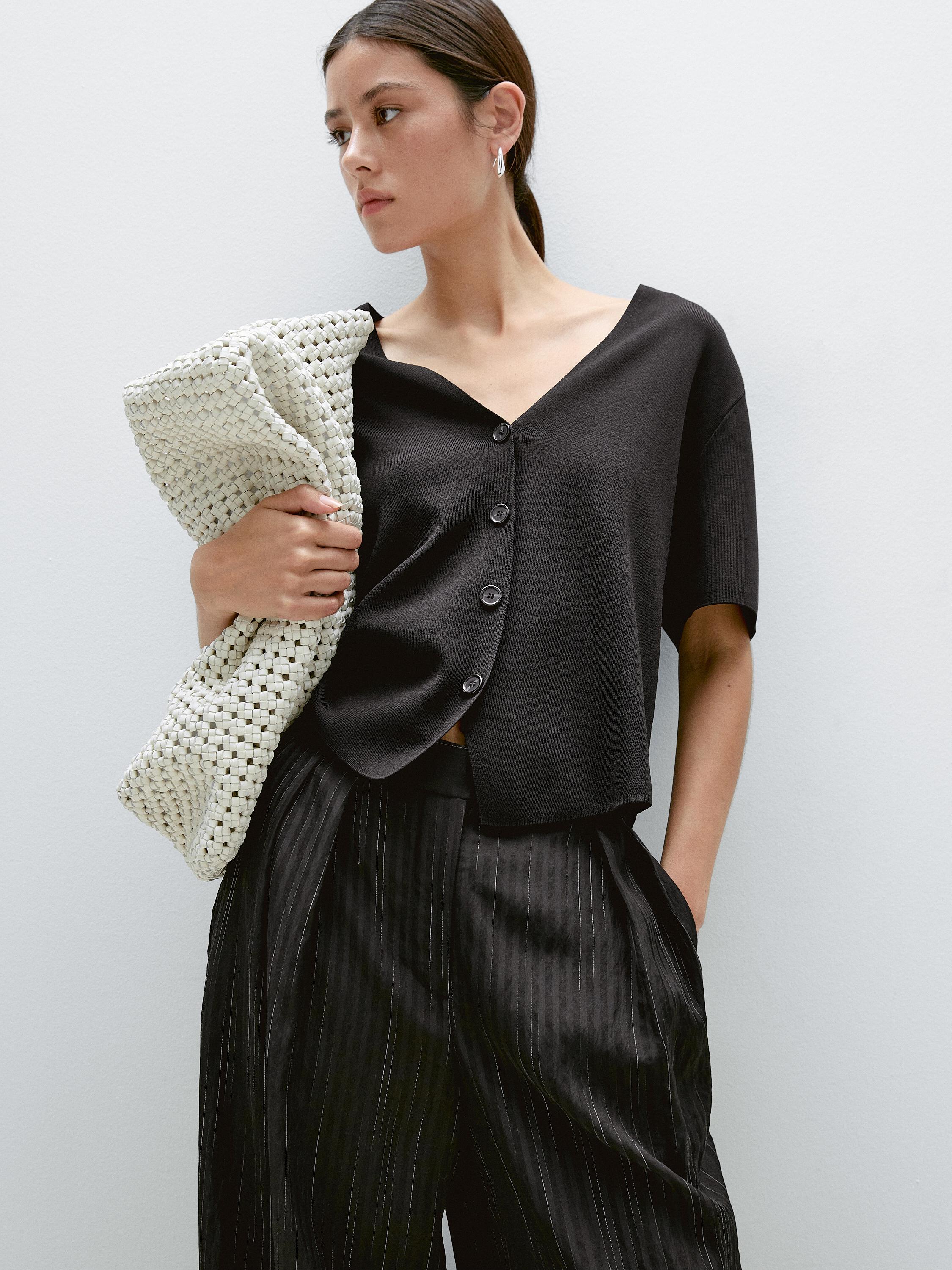 Cardigan manches courtes en maille fluide