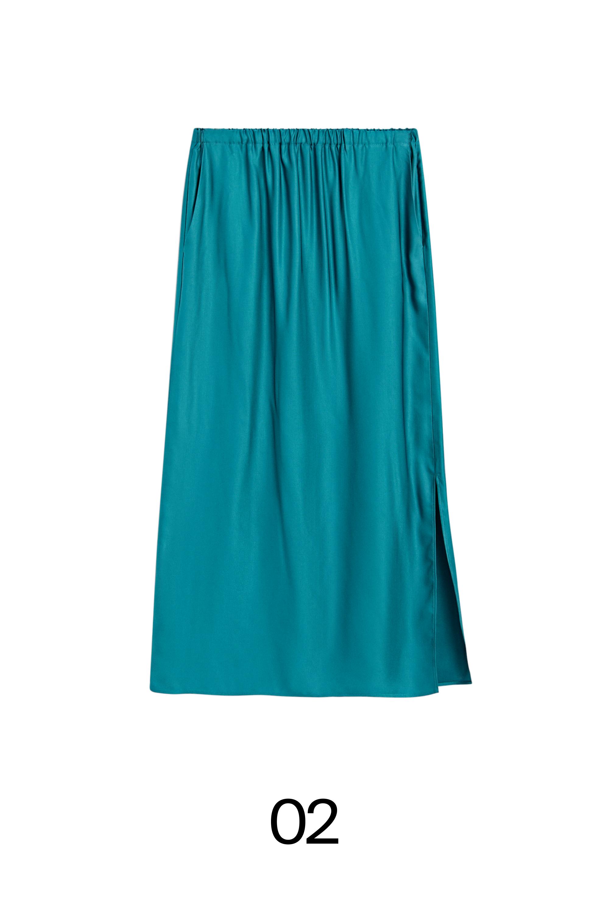 Satin midi skirt with pockets — BLUE