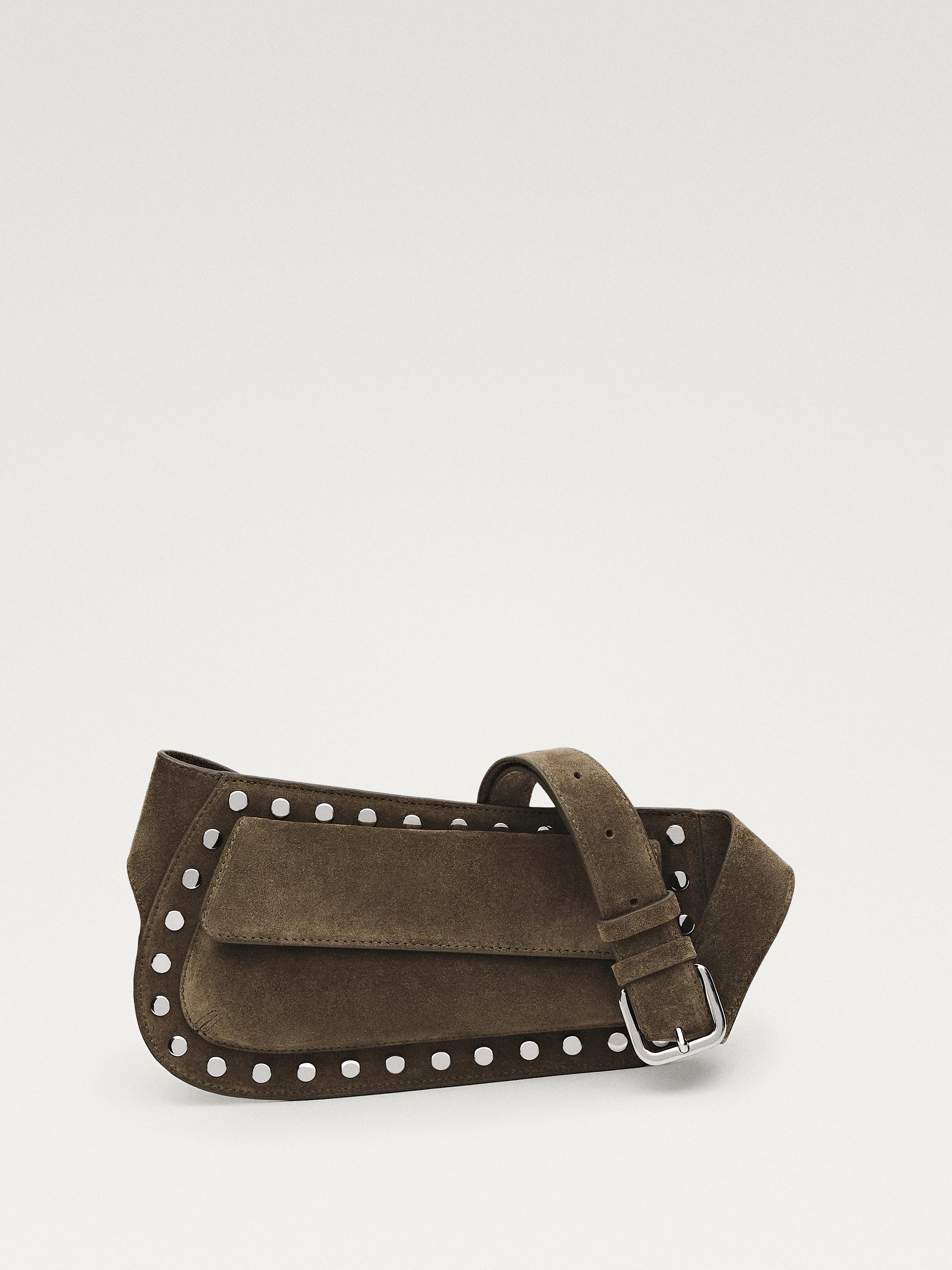 Split suede belt bag with studs