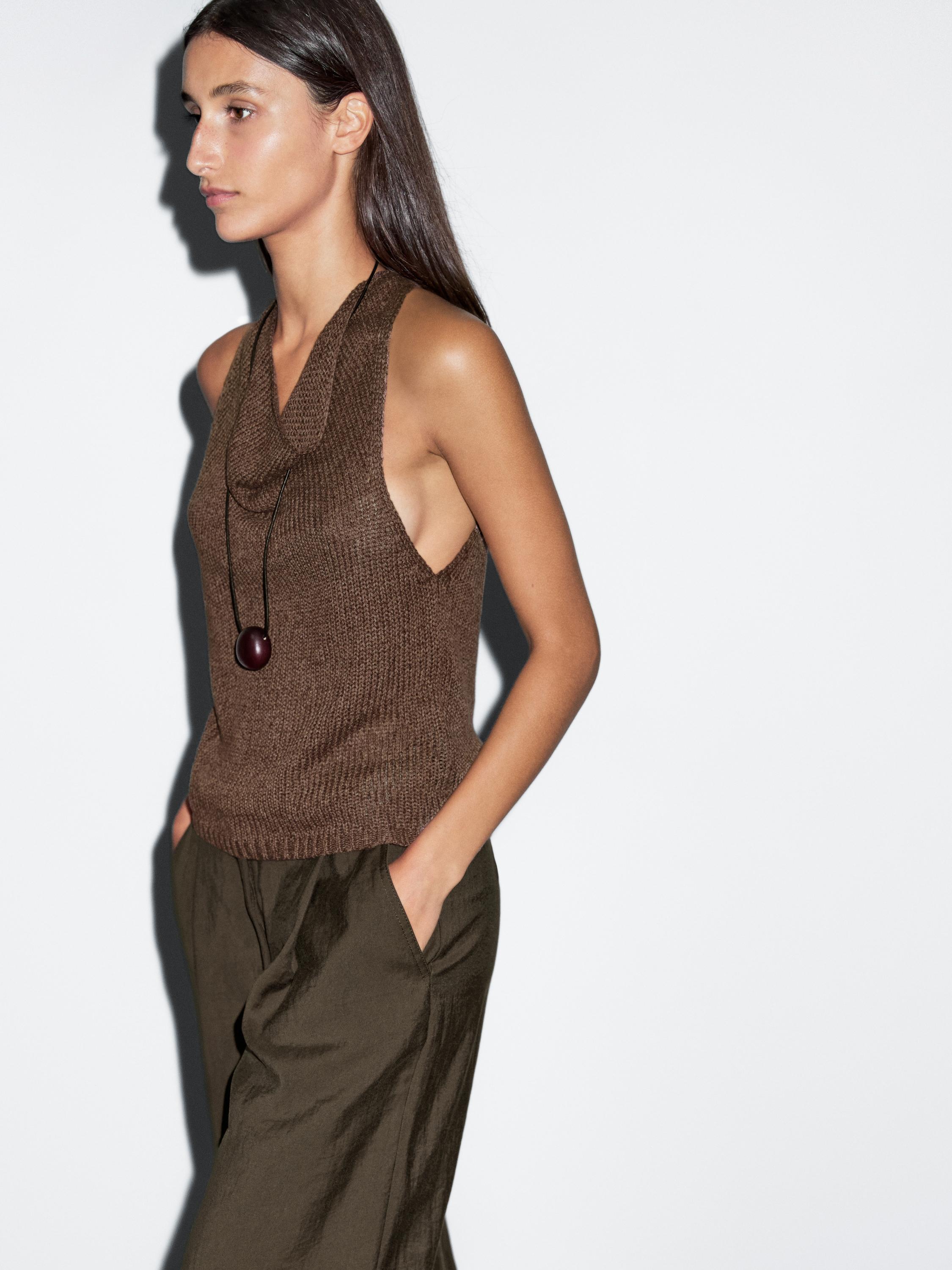 Linen blend knit halter top