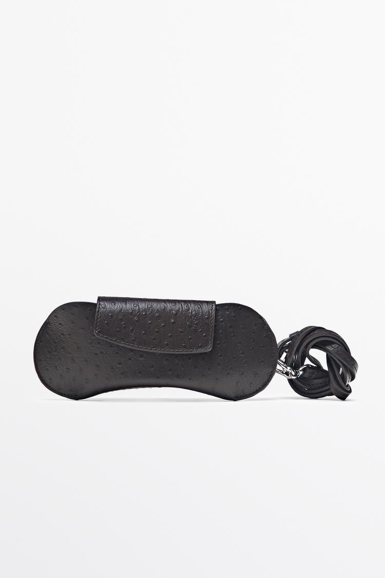 Textured nappa leather glasses case — BROWN