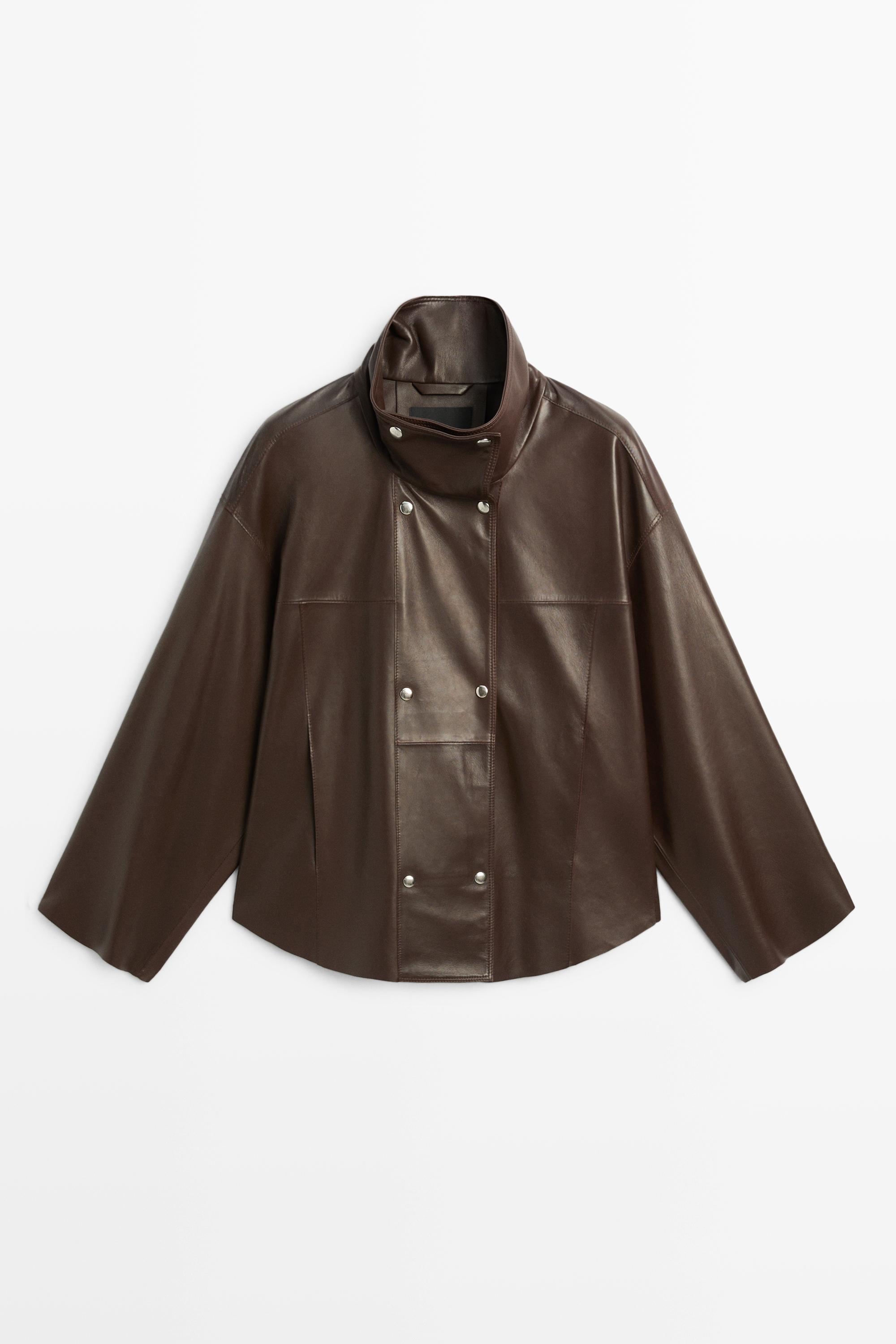 Jacke mit Nappaleder-Finish und Knopfleiste