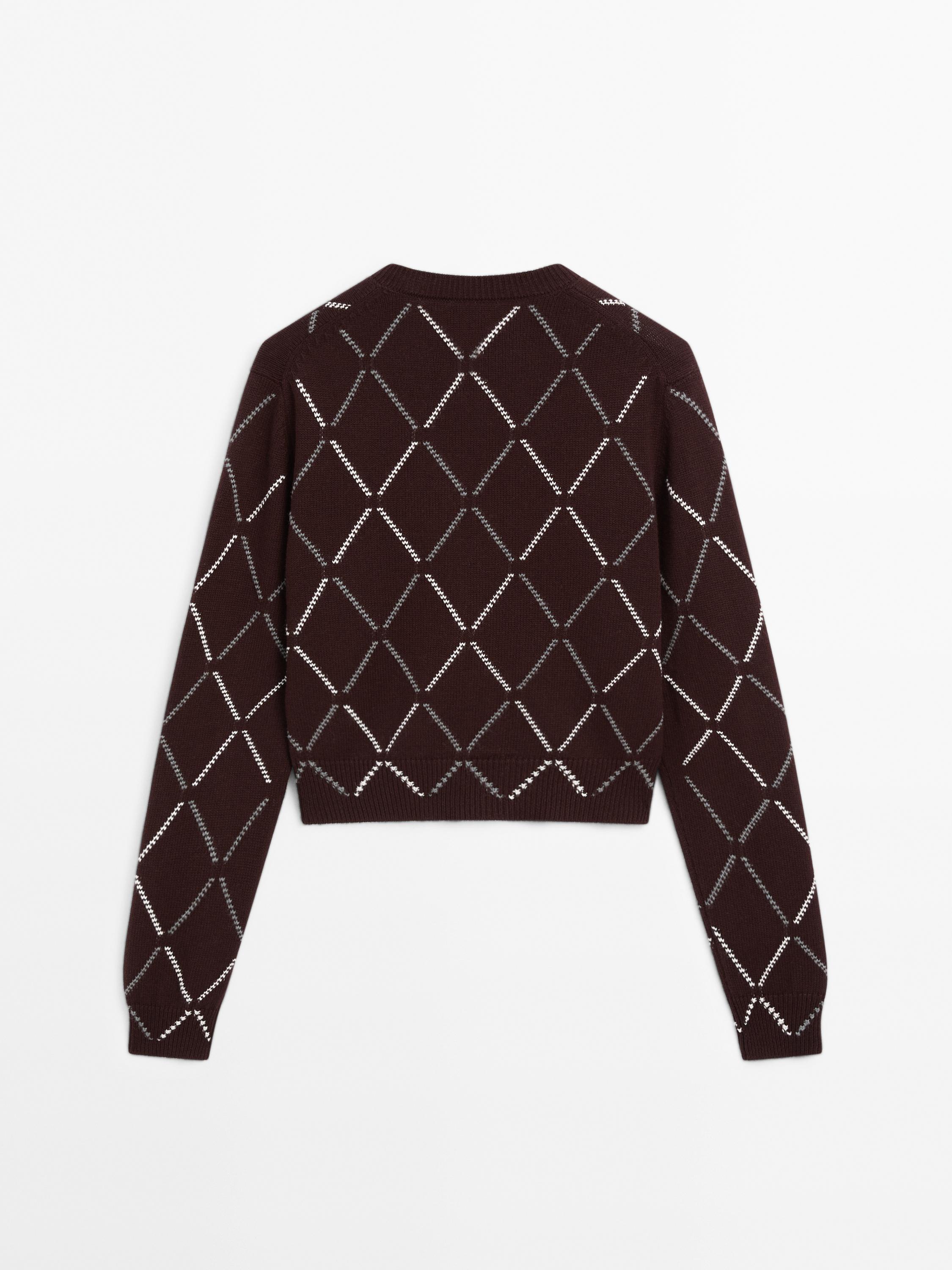 Wool blend argyle knit cardigan