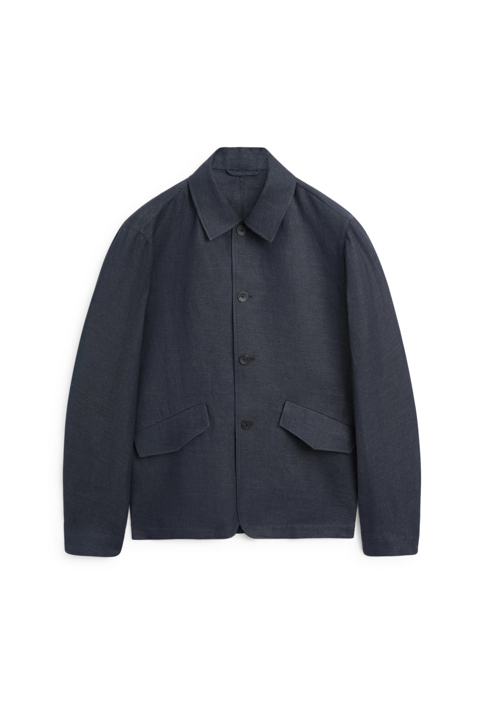 100% linen total look melange overshirt — INK BLUE
