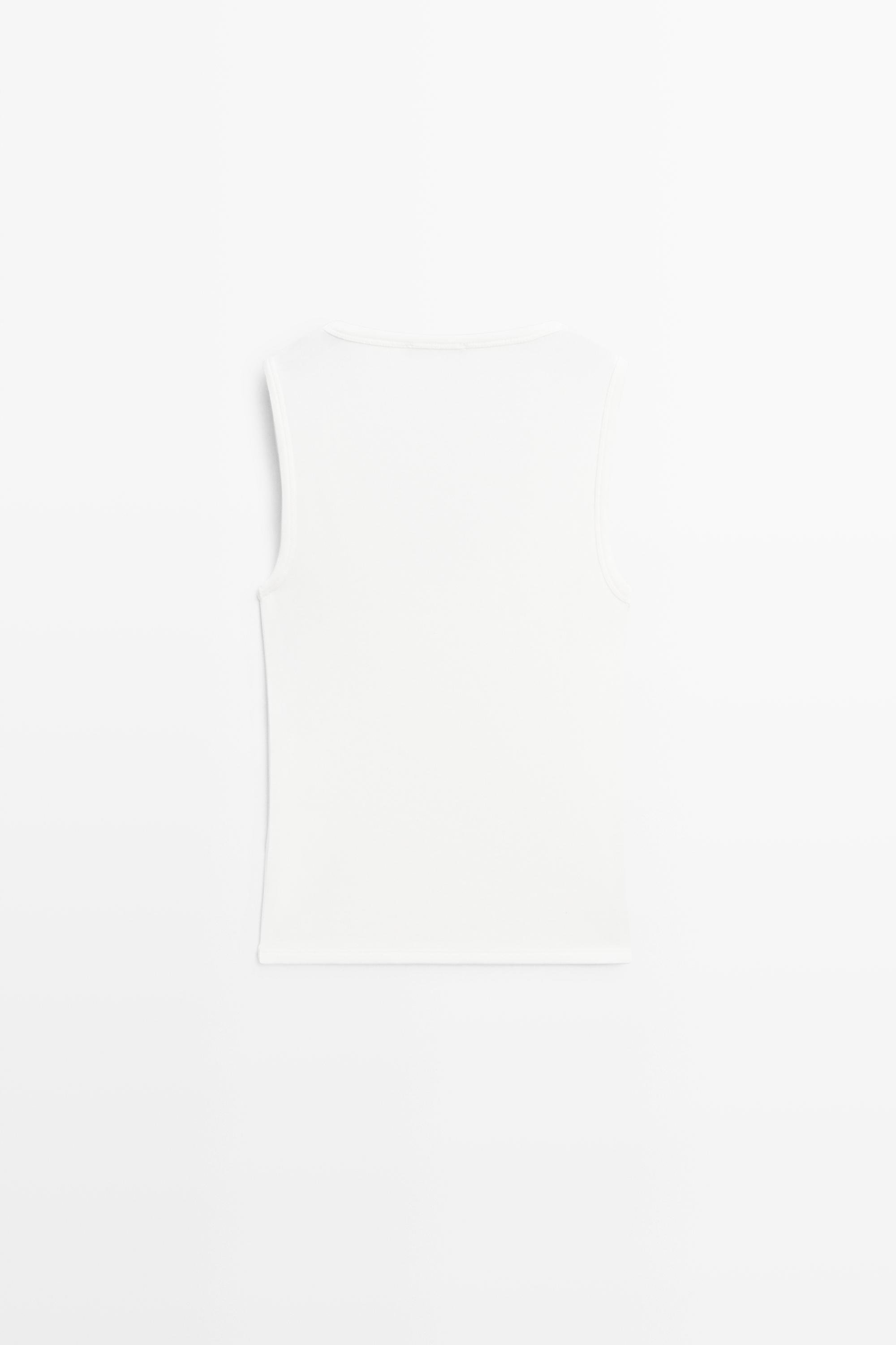 Cotton blend V-neck top — WHITE