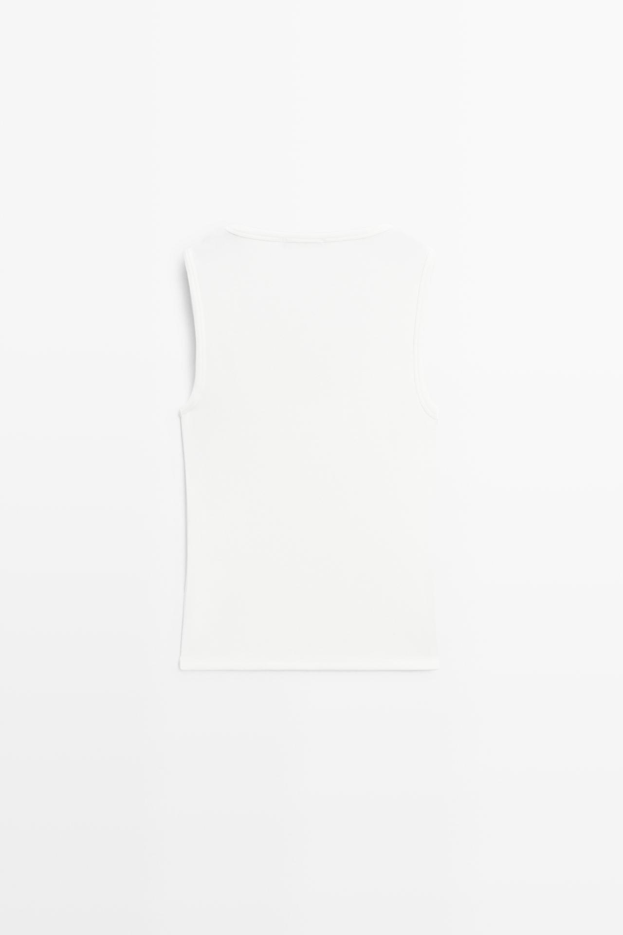 Cotton blend V-neck top — WHITE