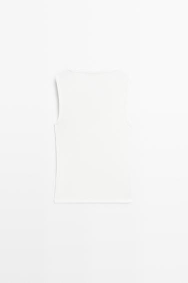 Cotton blend V-neck top — WHITE 6
