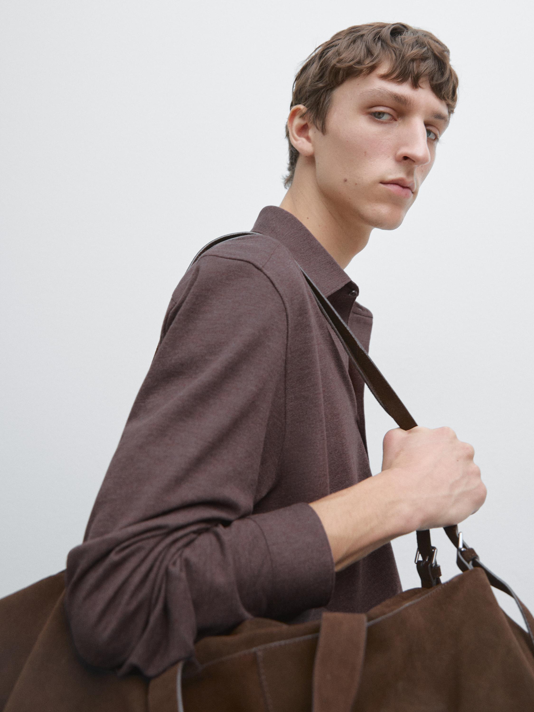 Regular fit melange shirt — BROWN
