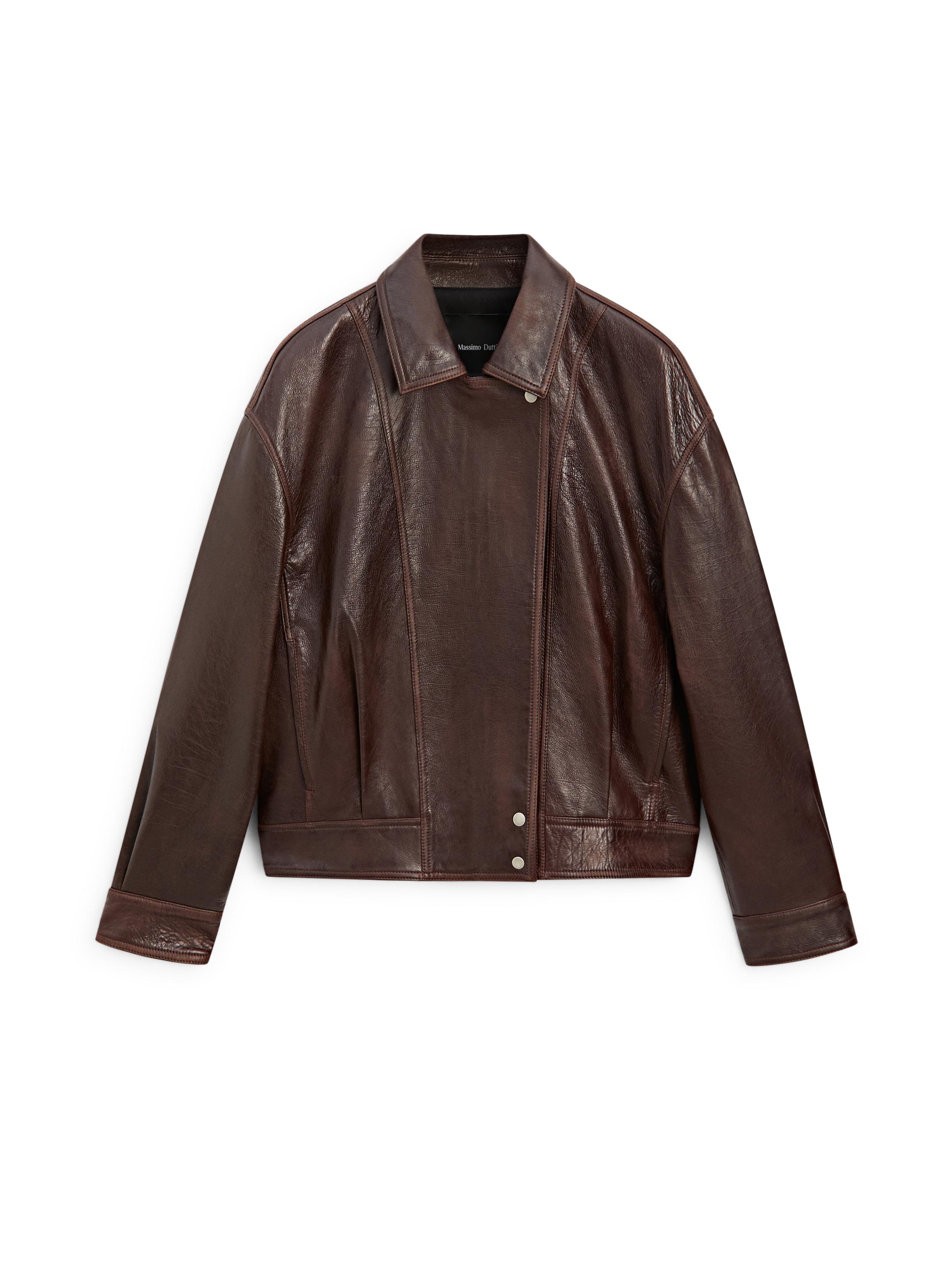 Pleated nappa leather jacket — BROWN