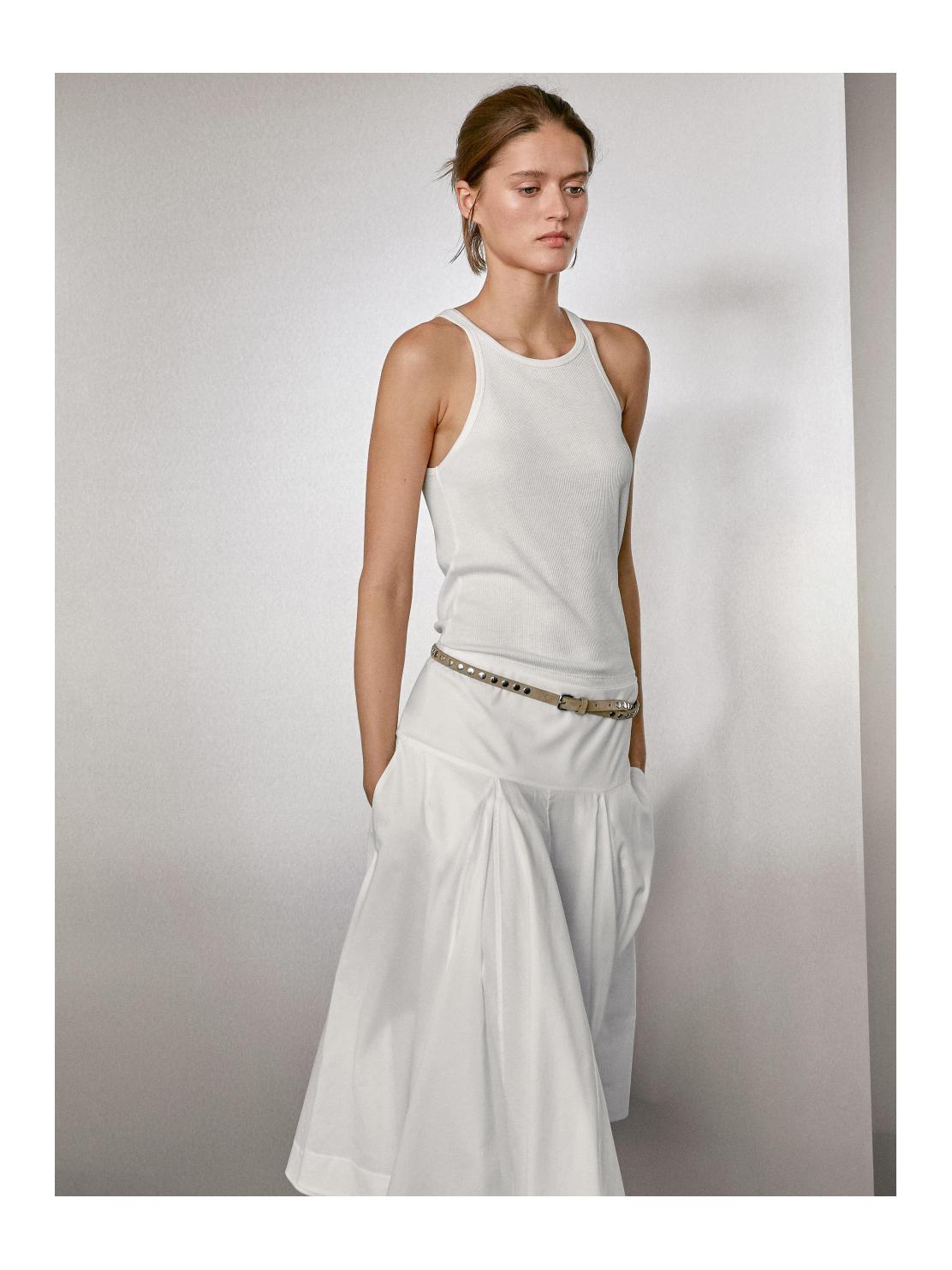 Jupe midi empiècement 100 % coton