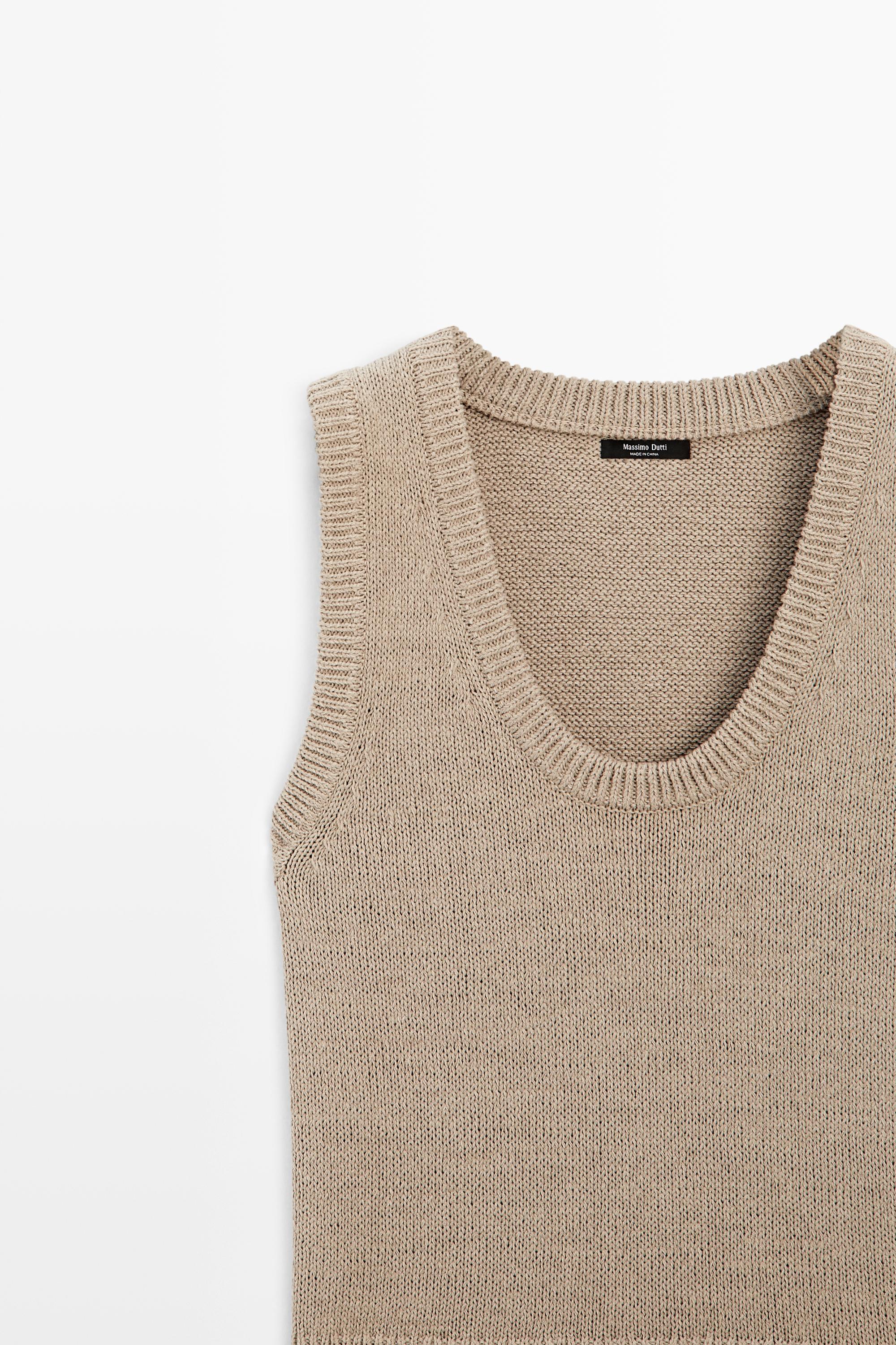 Cotton-blend ribbed knit vest — SAND