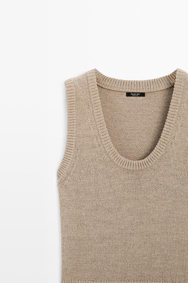 Cotton-blend ribbed knit vest — SAND 4