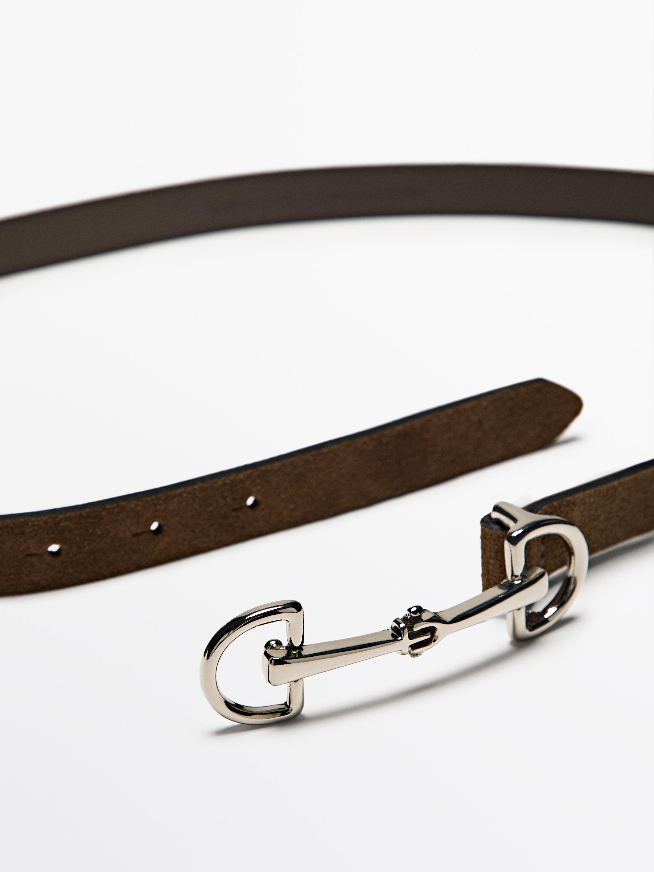 Nickel split leather equestrian belt
