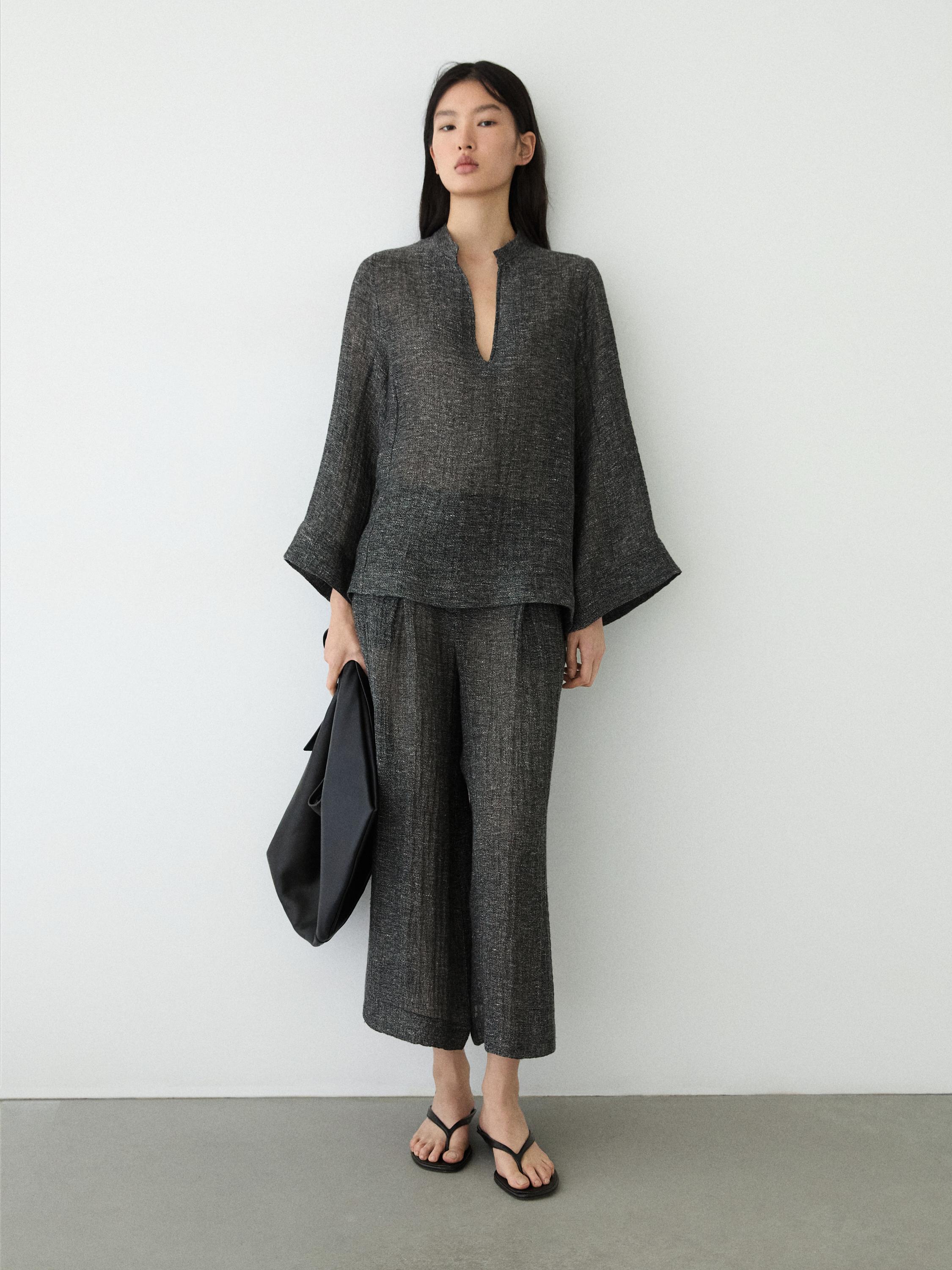 Melange linen blouse — GREY