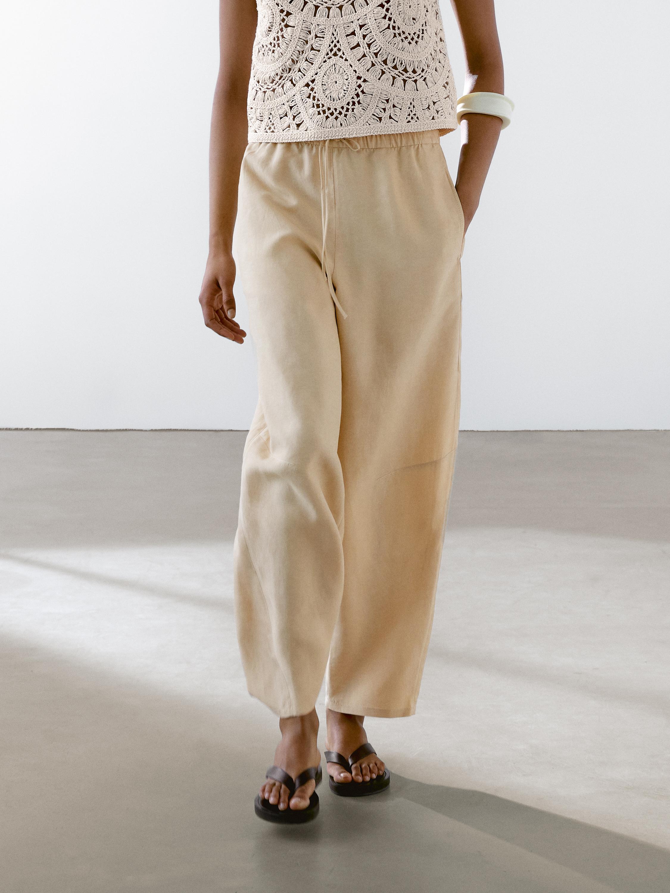 Pantalon barrel fluide lin mélangé