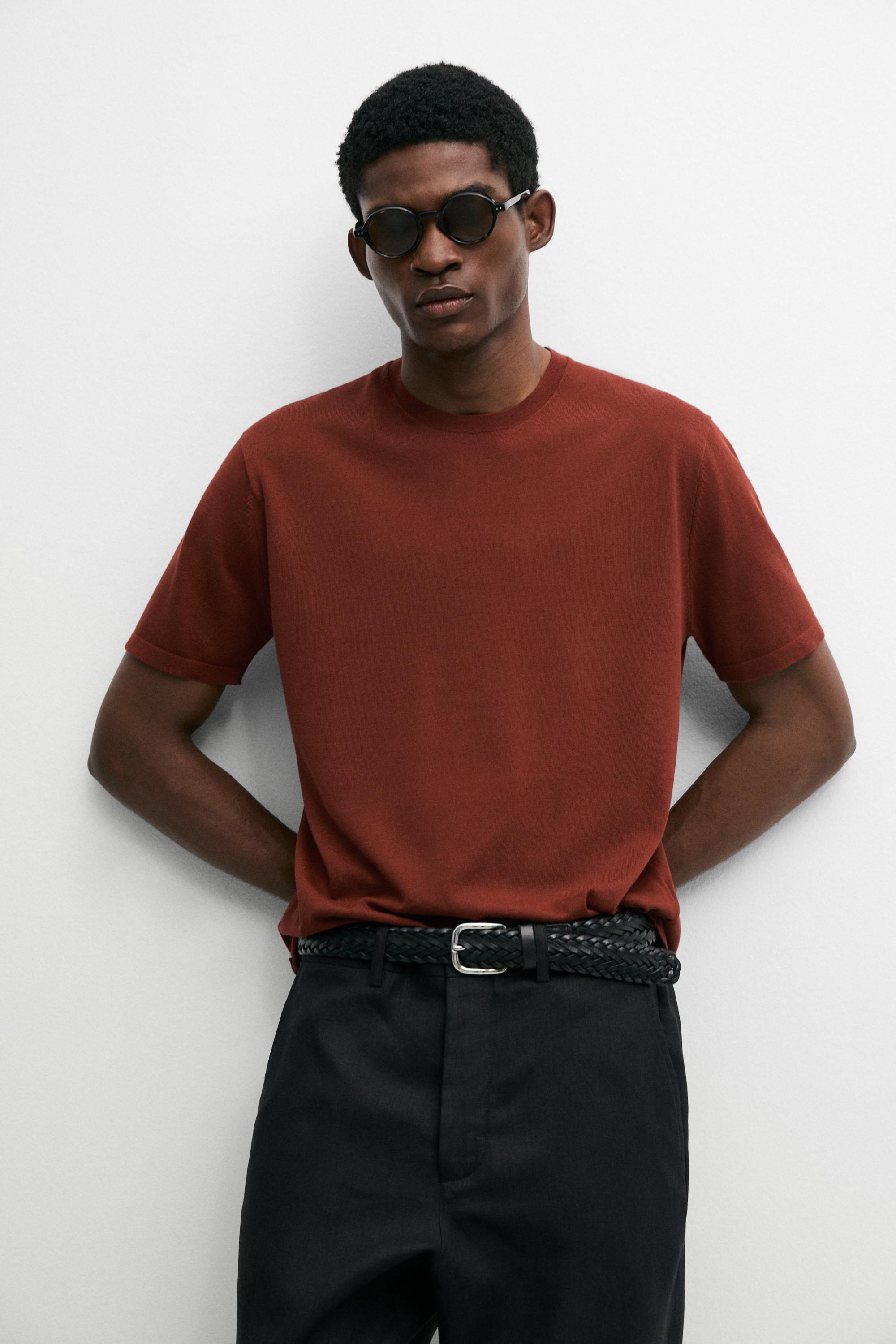 100% cotton short sleeve knit sweater — COPPER