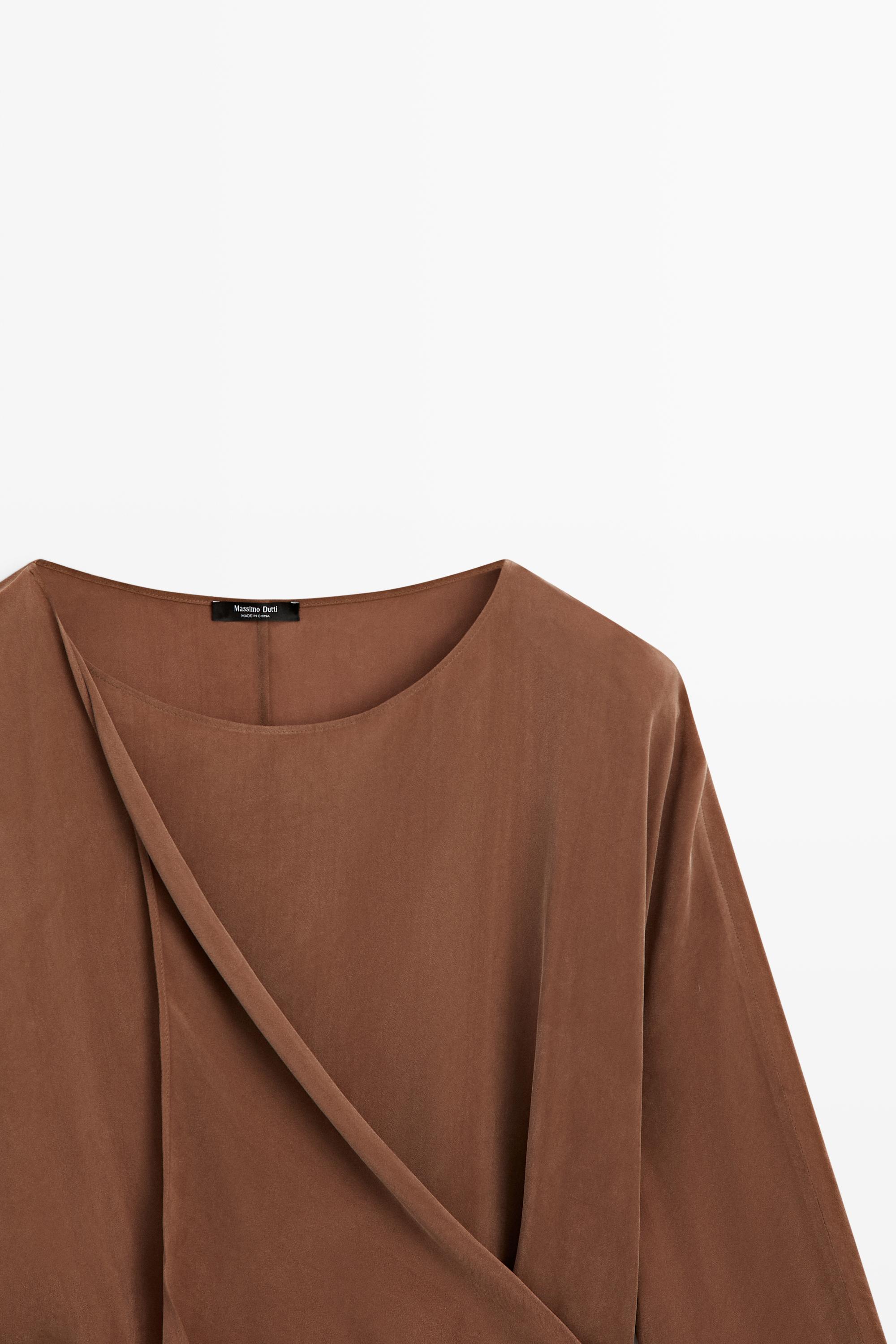 Flowing kimono with tie detail — BROWN