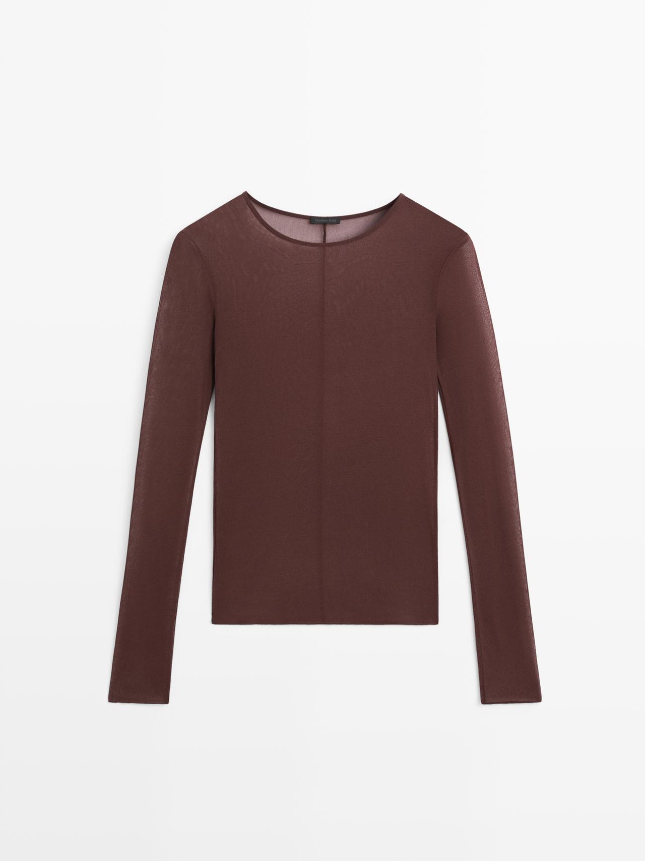 Long sleeve silk T-shirt — BROWN
