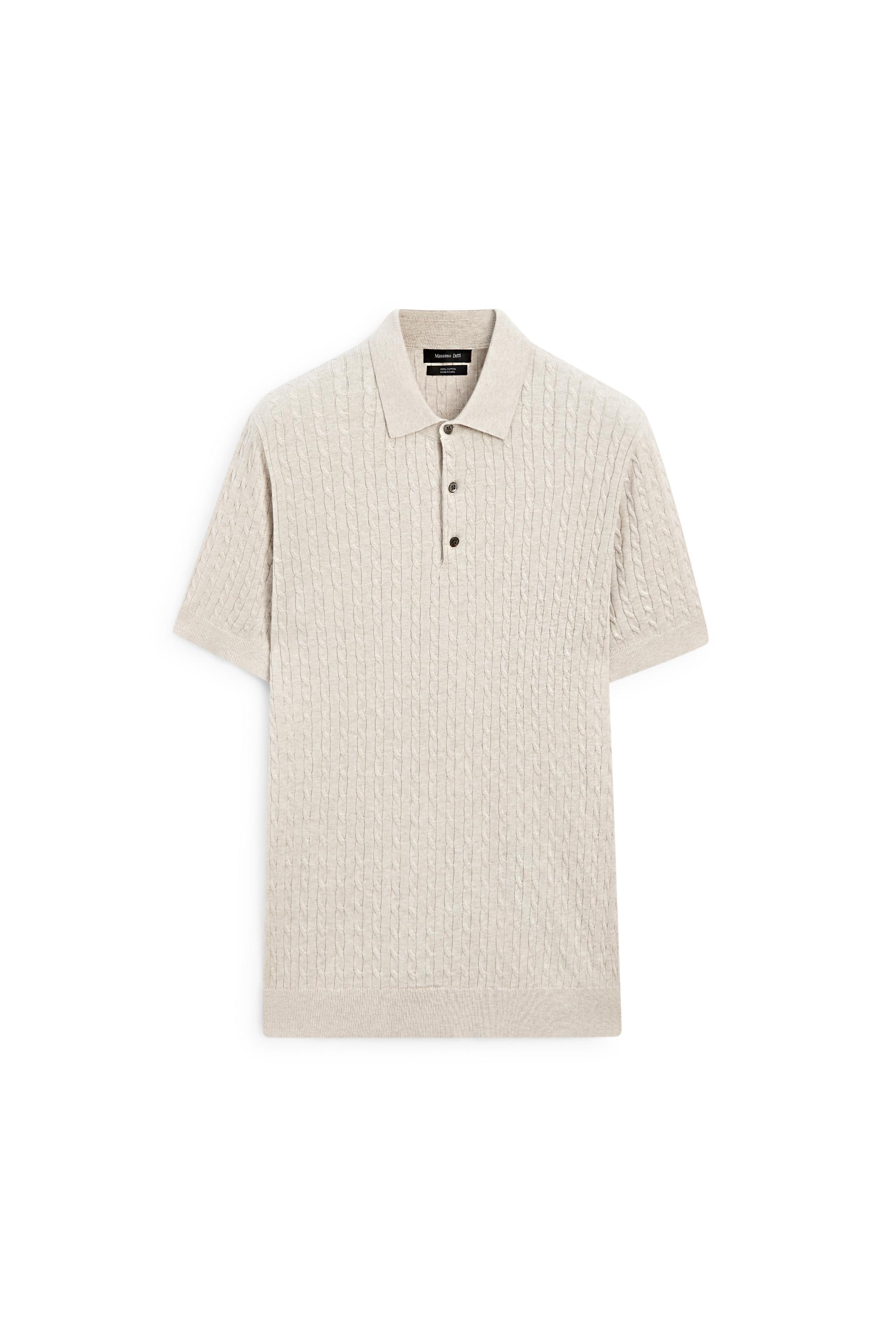 100% cotton cable-knit polo shirt — BEIGE