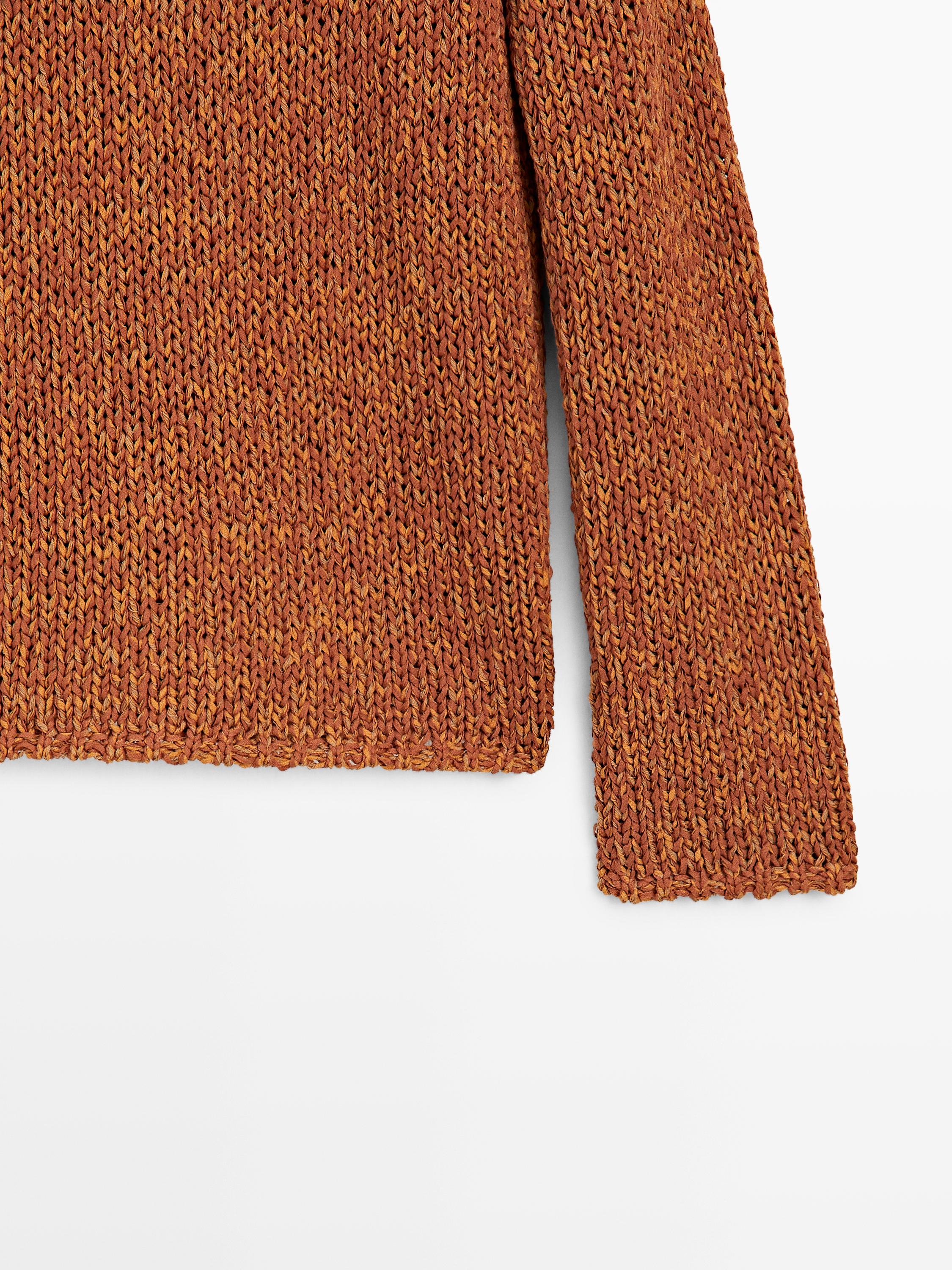 Cotton blend cutwork sweater — BURNT ORANGE