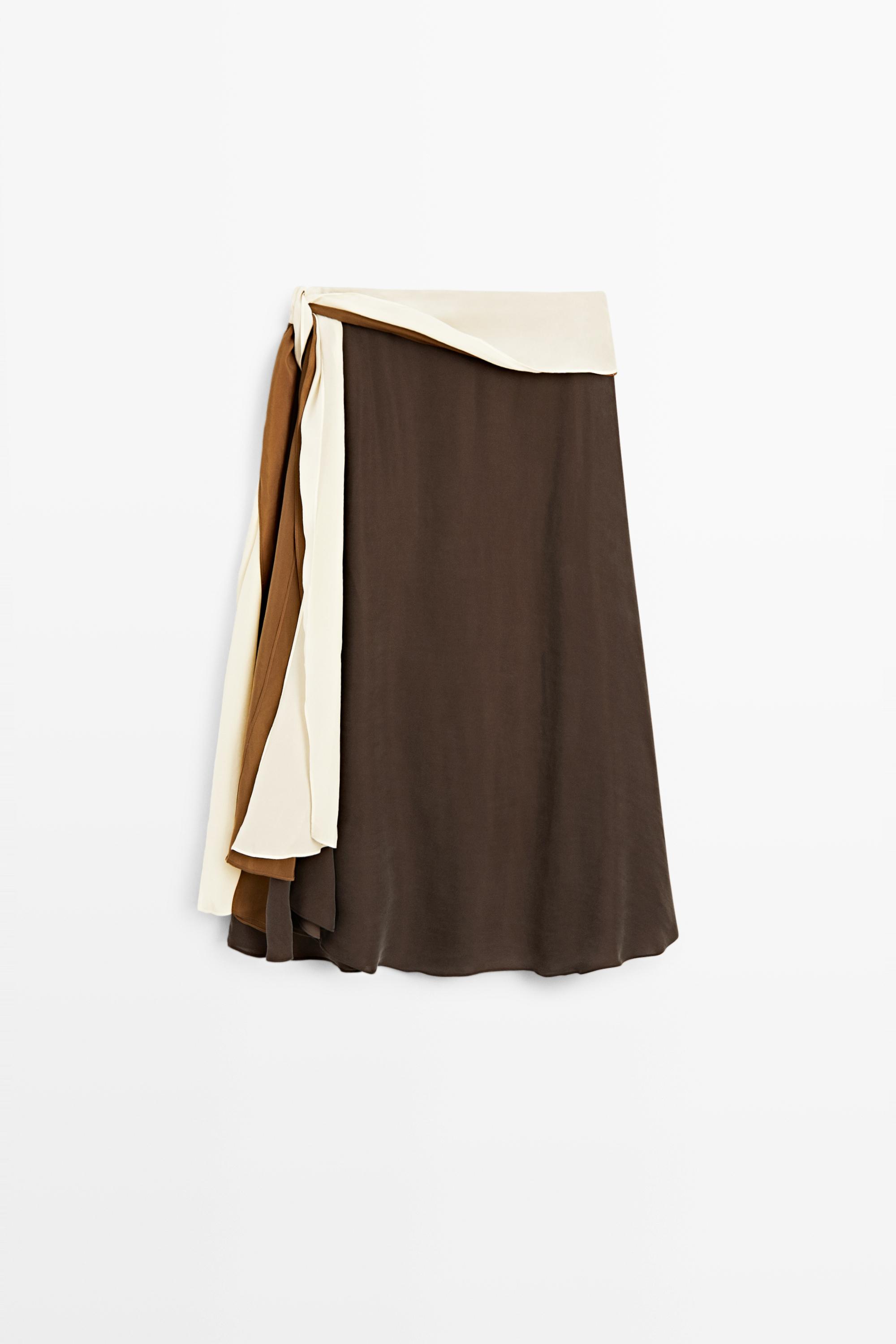 Contrast Ruffle Midi Skirt — BROWN