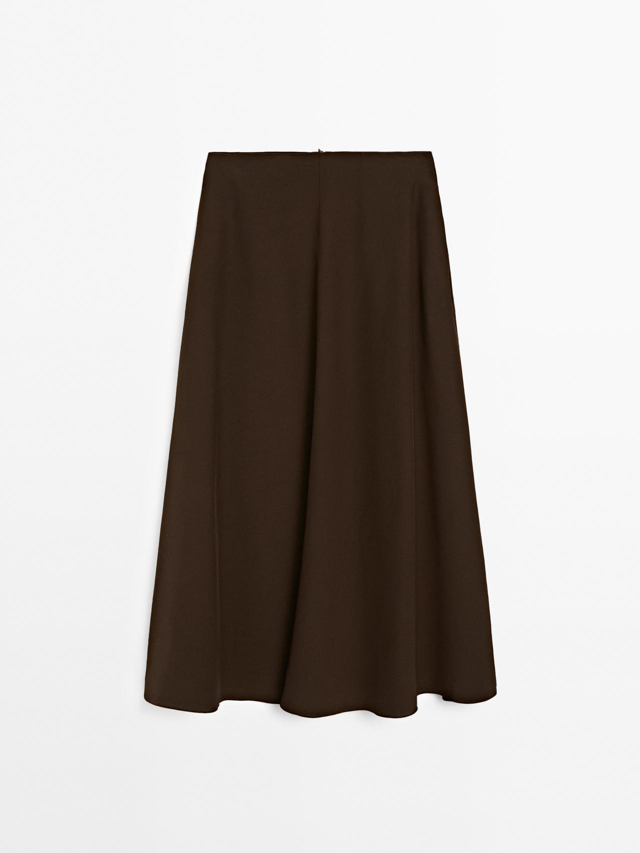 Massimo Dutti - Dame - Nederdel Med Svaj Og Blødt Fald - Chokolade - 44