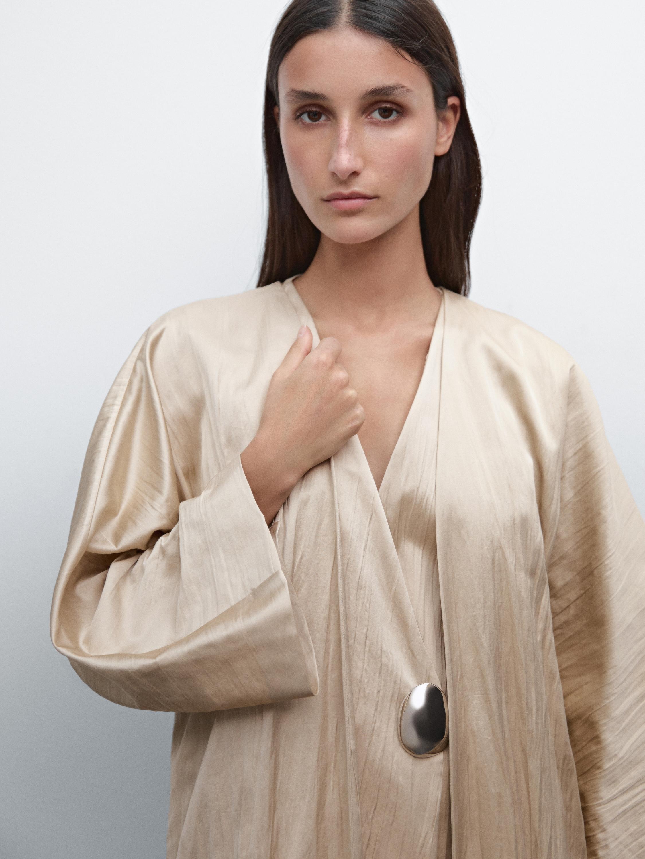 Long satin kimono with textured detail